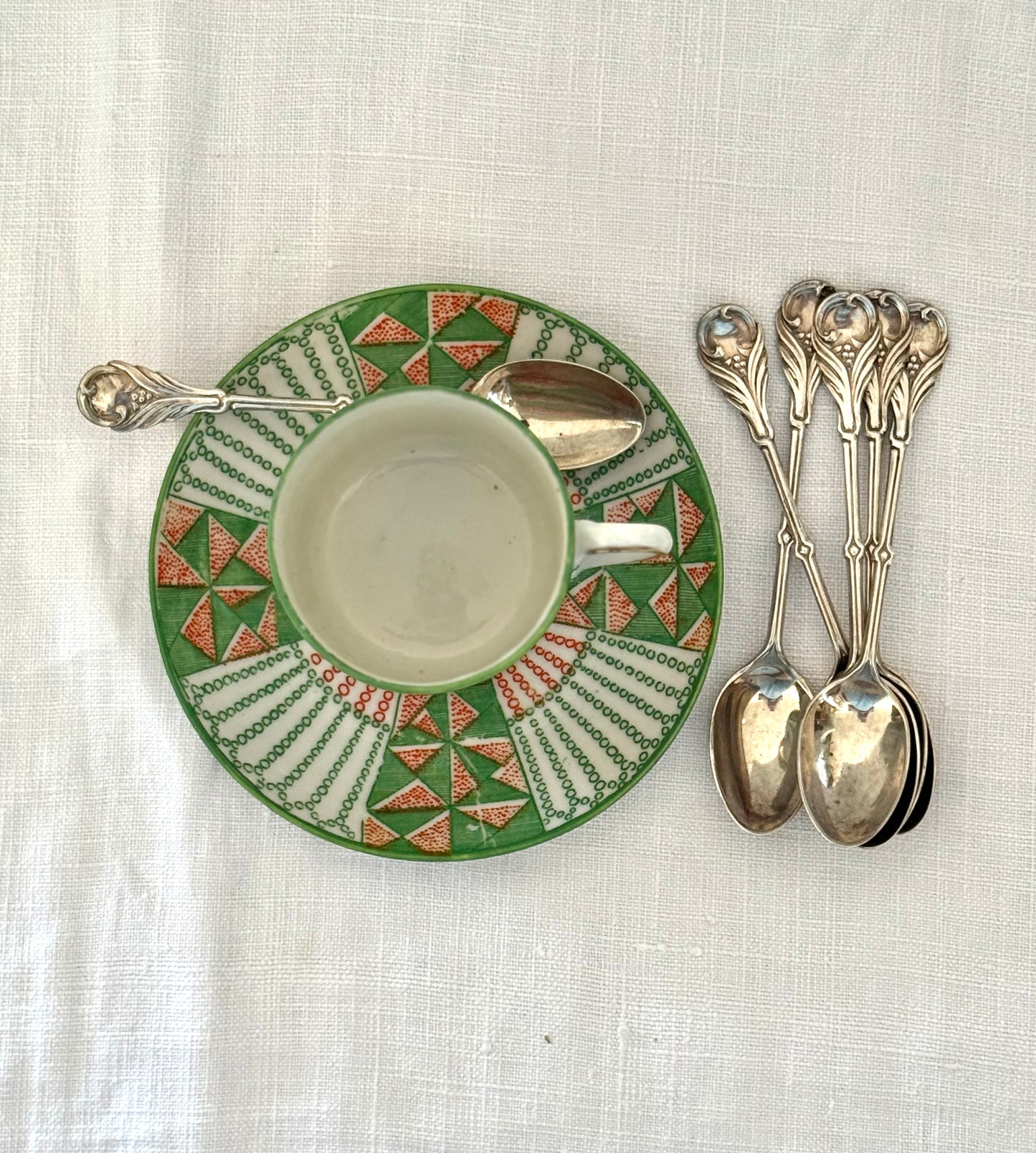 .1906 .925 antique solid sterling silver fancy Edwardian Sheffield England 6 demitasse coffee spoon set by Joseph Rodgers