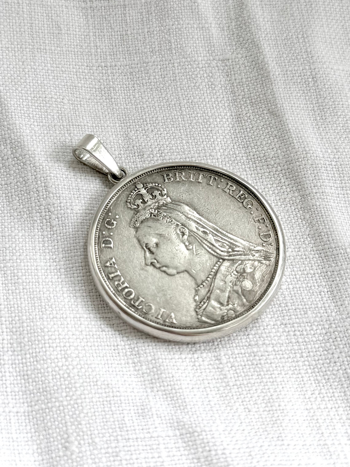 1890 .925 antique Sterling silver Victorian Antique Solid Silver English Crown love token Coin pendant