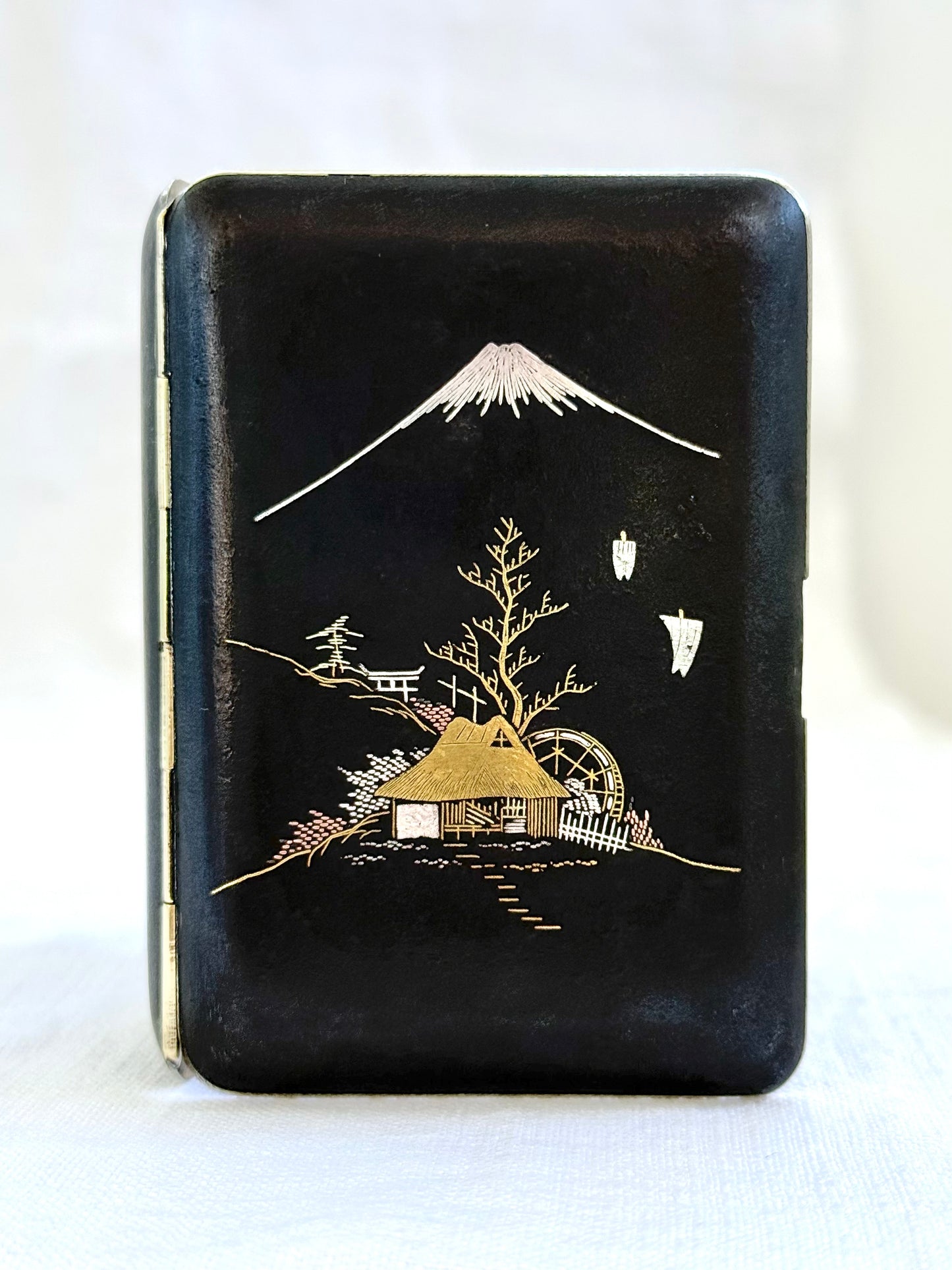 .1930s .1940s .24k gold collectors Japanese craft-man studio made Damascene mixed metal inlay oriental treasure cigarette trinket case