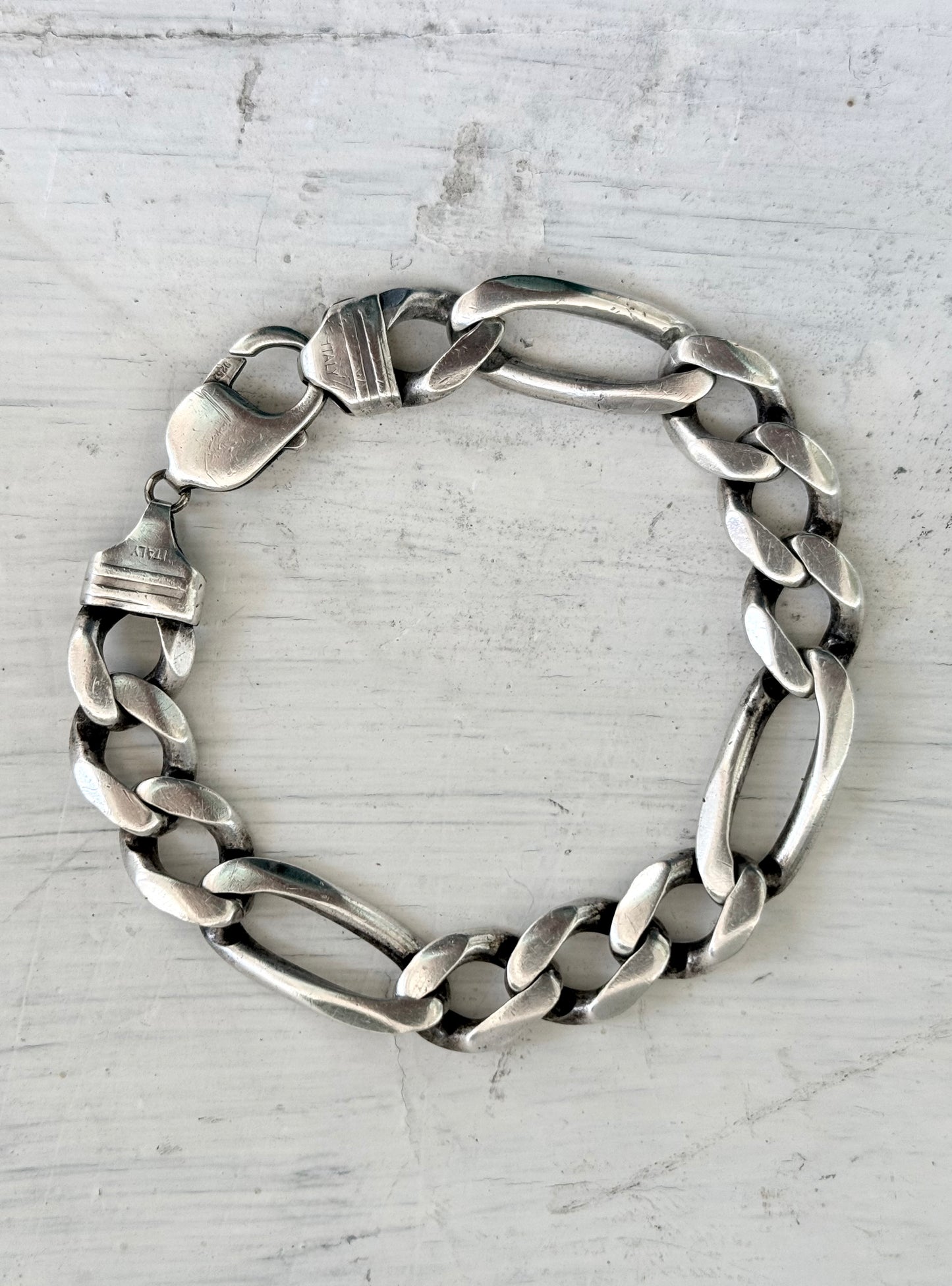 .1980s .1990s ultra chunky wide link solid figaro modernist link classic link sterling silver chain bracelet