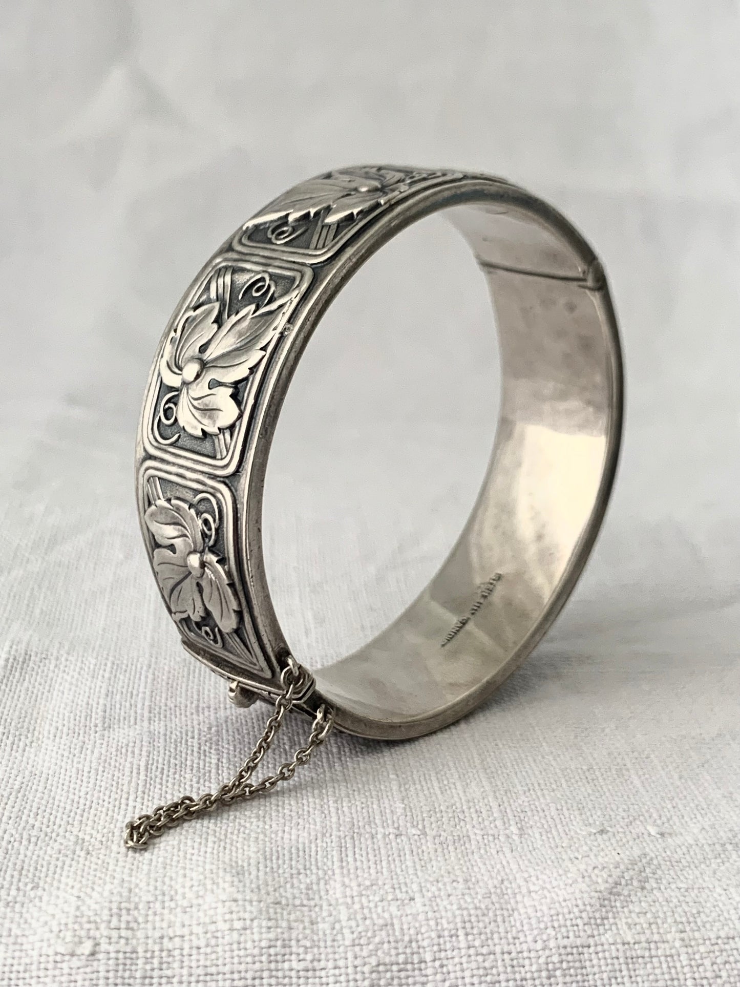 1950s 1960s 925 Candida designer Grape vine leaves Sterling Silver collectors Candida modernist Joe Calafato South African clasp bangle