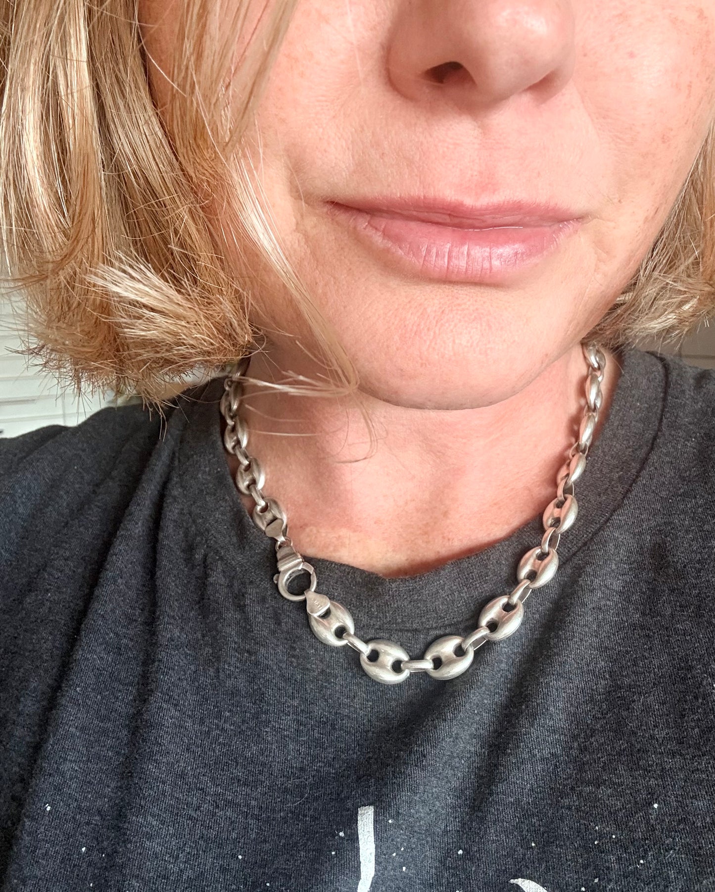 .1990s .47cm long .925 super chunky highly desired puffy gucci link mariners link solid sterling silver fancy modernist statement chain necklace