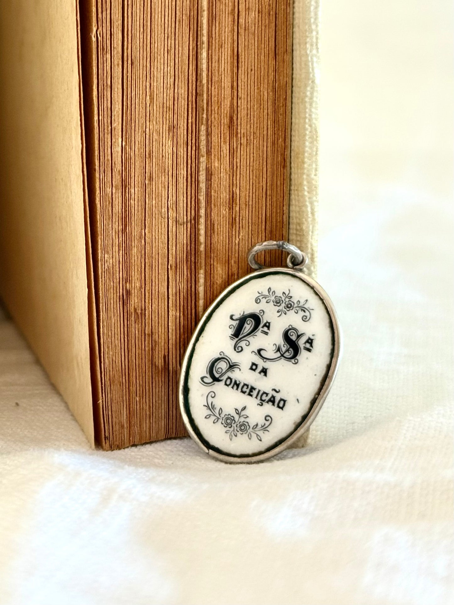 .1890s .1900s antique Portuguese Our Lady of miraculous Conception enamel pendant