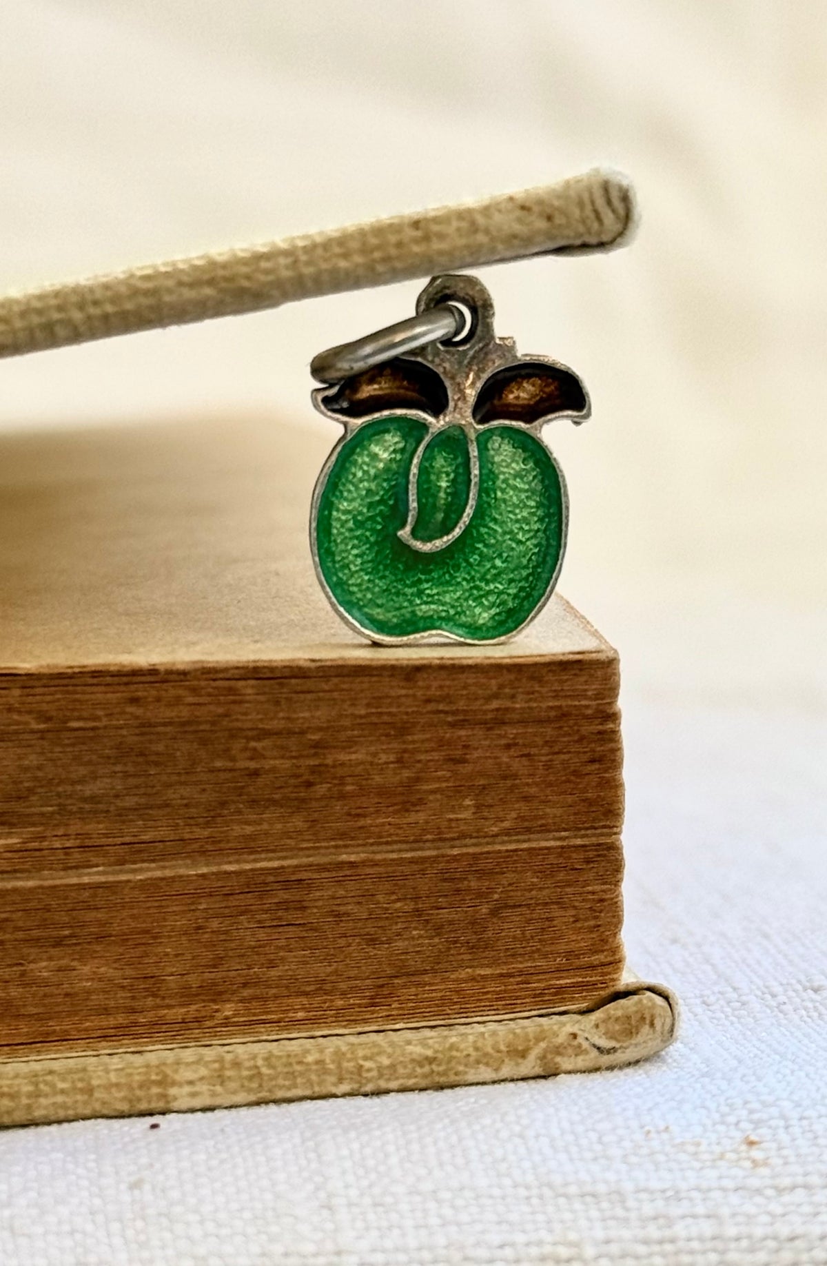 .925 Big Green Apple silver enamel quirky modern large charm pendant
