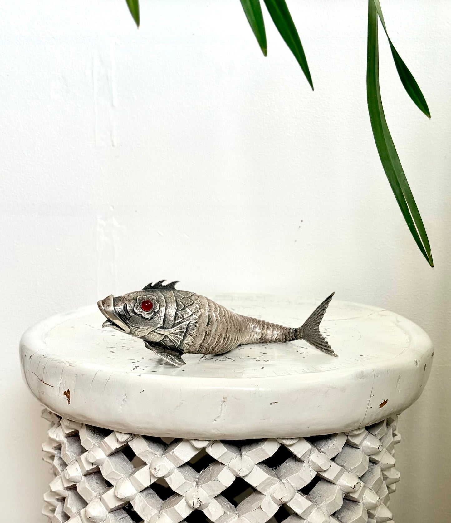 .1940s .915 articulated life sized hand made solid Spanish silver Large and magnificent artisan made Carb Fish rare treasured silver figural art statue