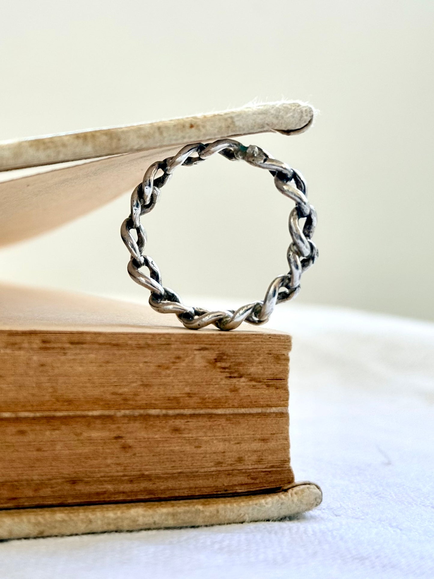 .925 curb chain sterling silver chain link ring band
