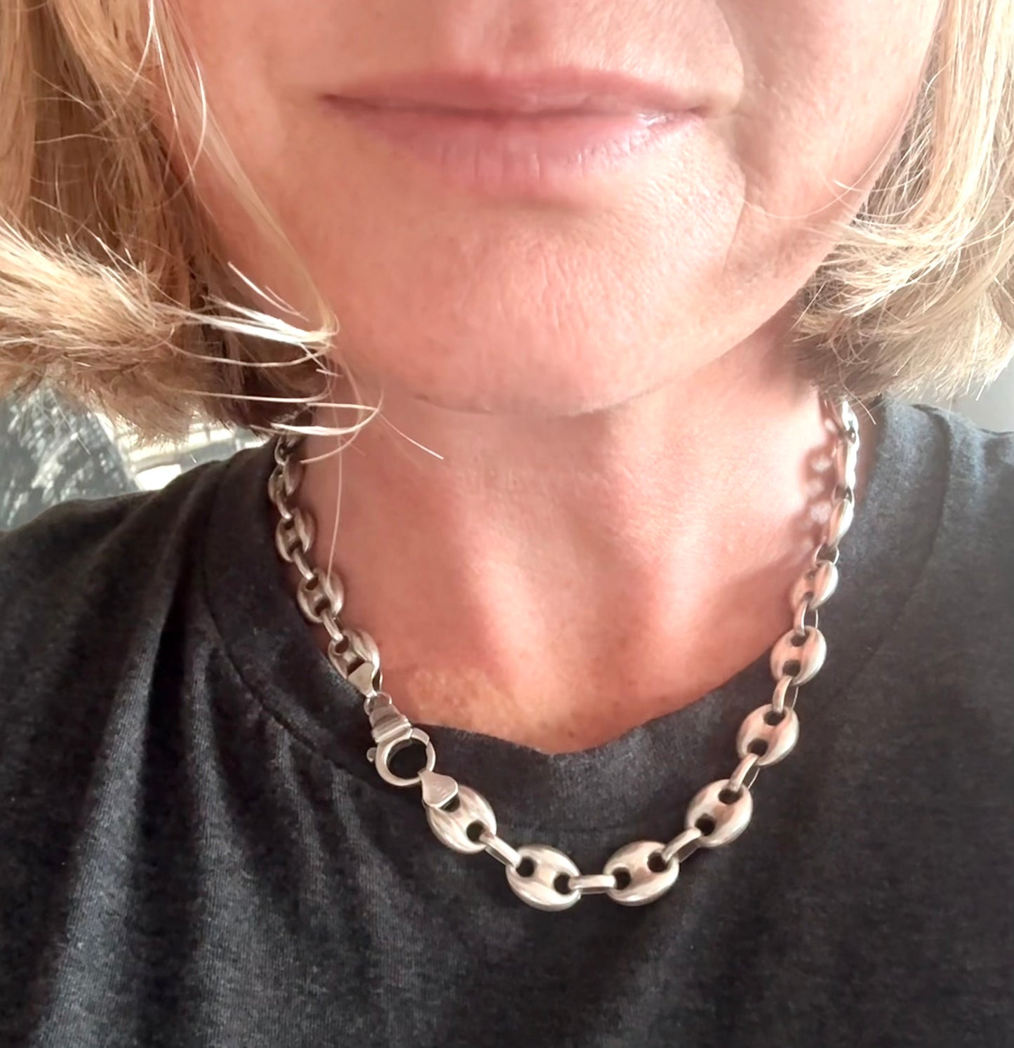 .1990s .47cm long .925 super chunky highly desired puffy gucci link mariners link solid sterling silver fancy modernist statement chain necklace