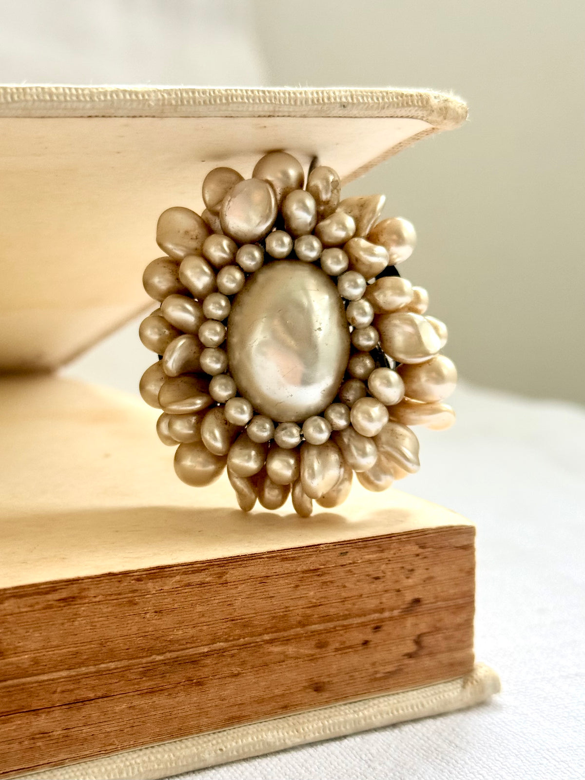.1940s .1950s .925 French cluster faux glass pearl costume silver Louis Rousselet Rhondelle pendant