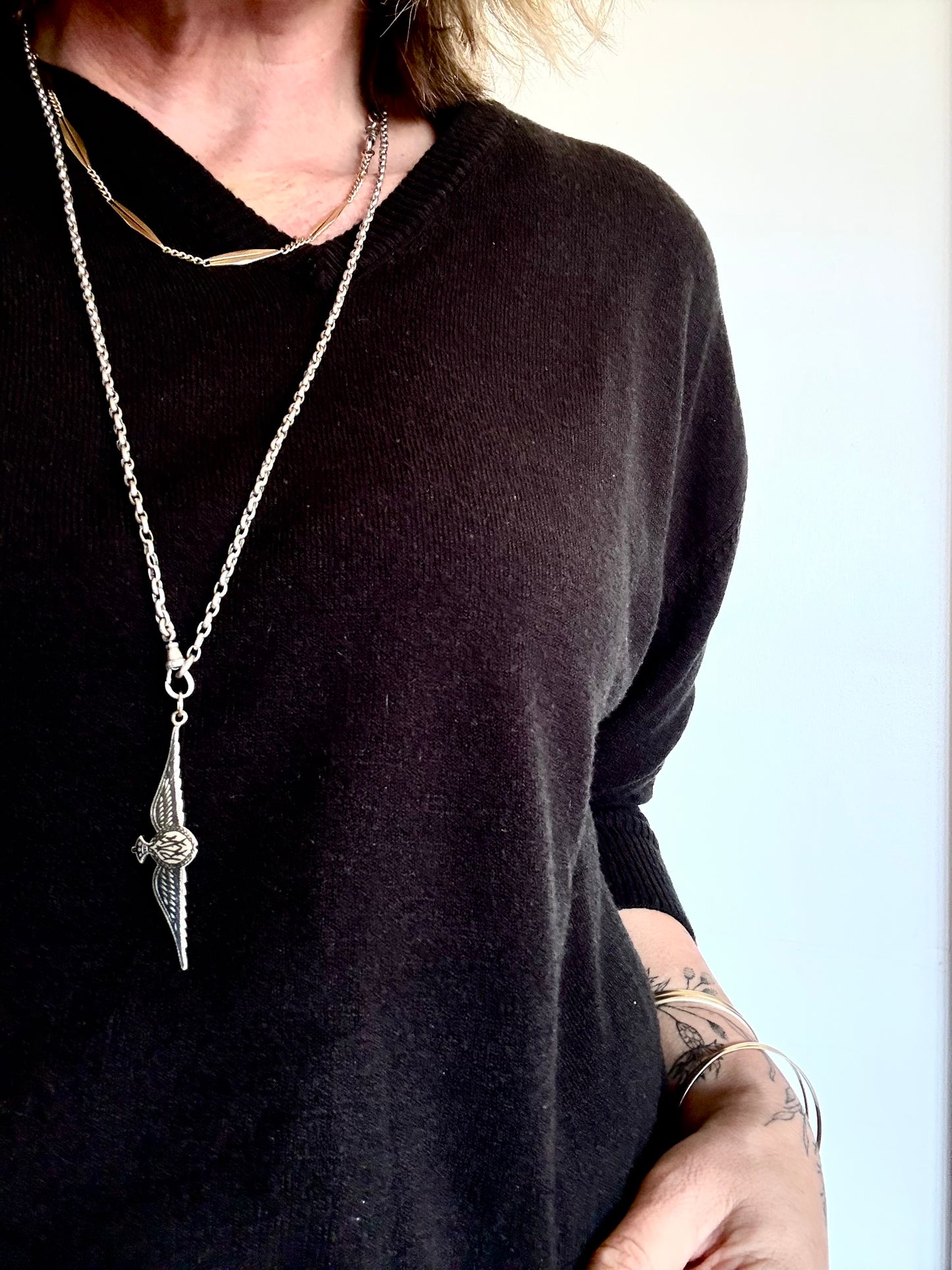.1940s .925 silver and Niello rare WWII Royal Air Force Pilot’s Wing Sweetheart pendant