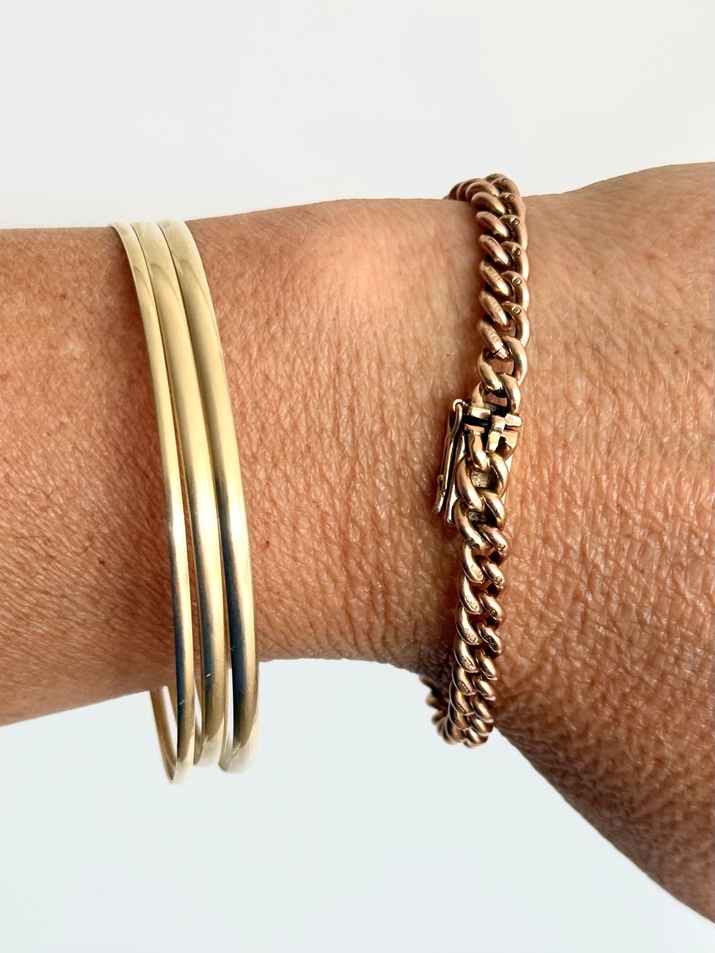 .1900s .375 9ct antique heirloom gold chunky solid weighted warm Rose Gold English 9ct gold hallmarked curb chain fob chain box clasp bracelet