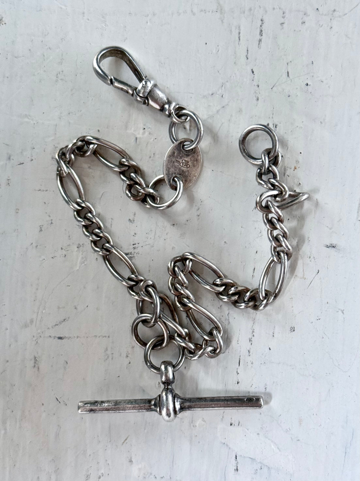 .925 Edwardian revival sterling silver fob chain t-bar toggle chain Italian silver bracelet