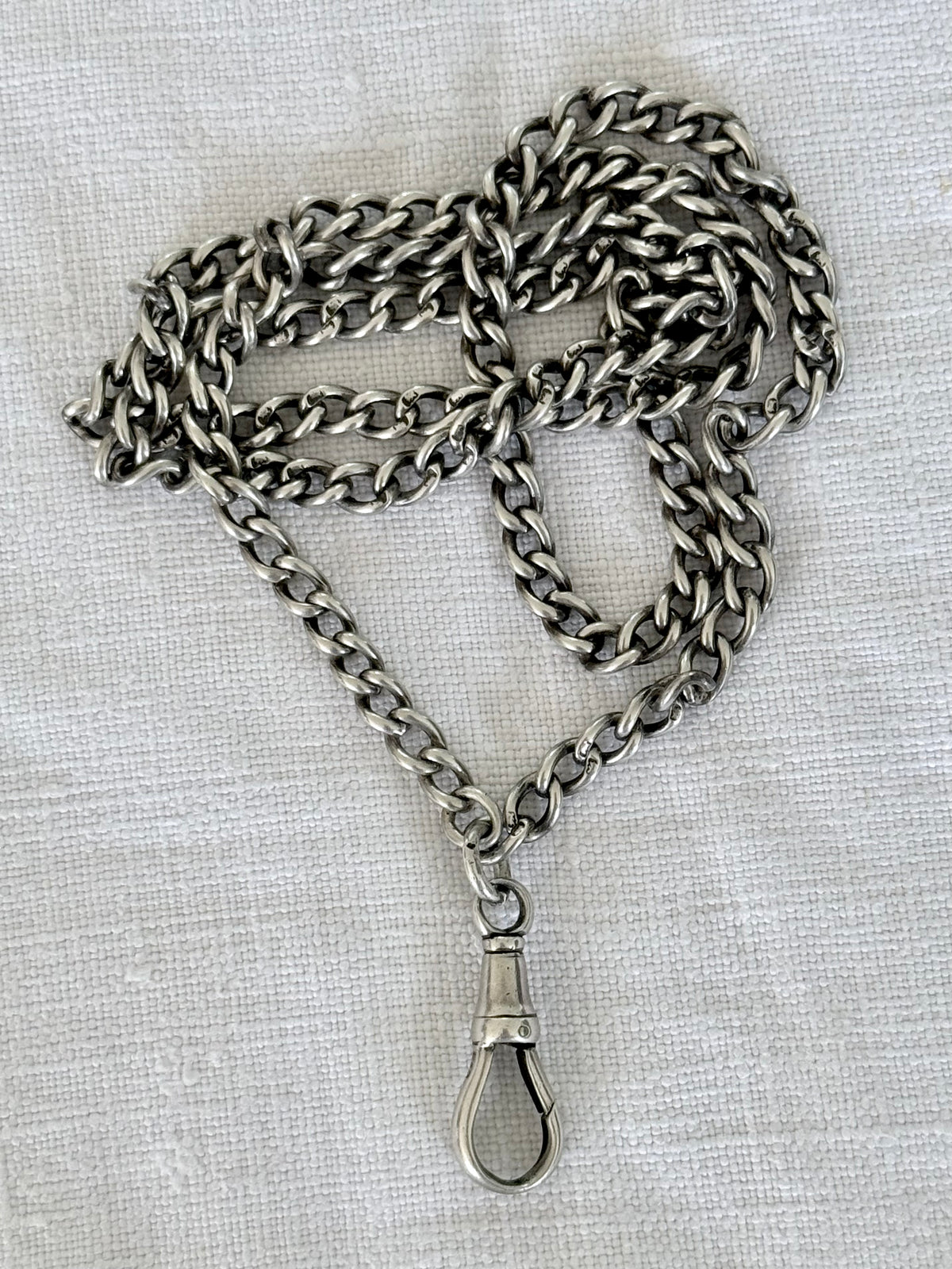 .1900s .925 Edwardian English hallmarked solid silver fob chain guard chain watch chain curb chain necklace