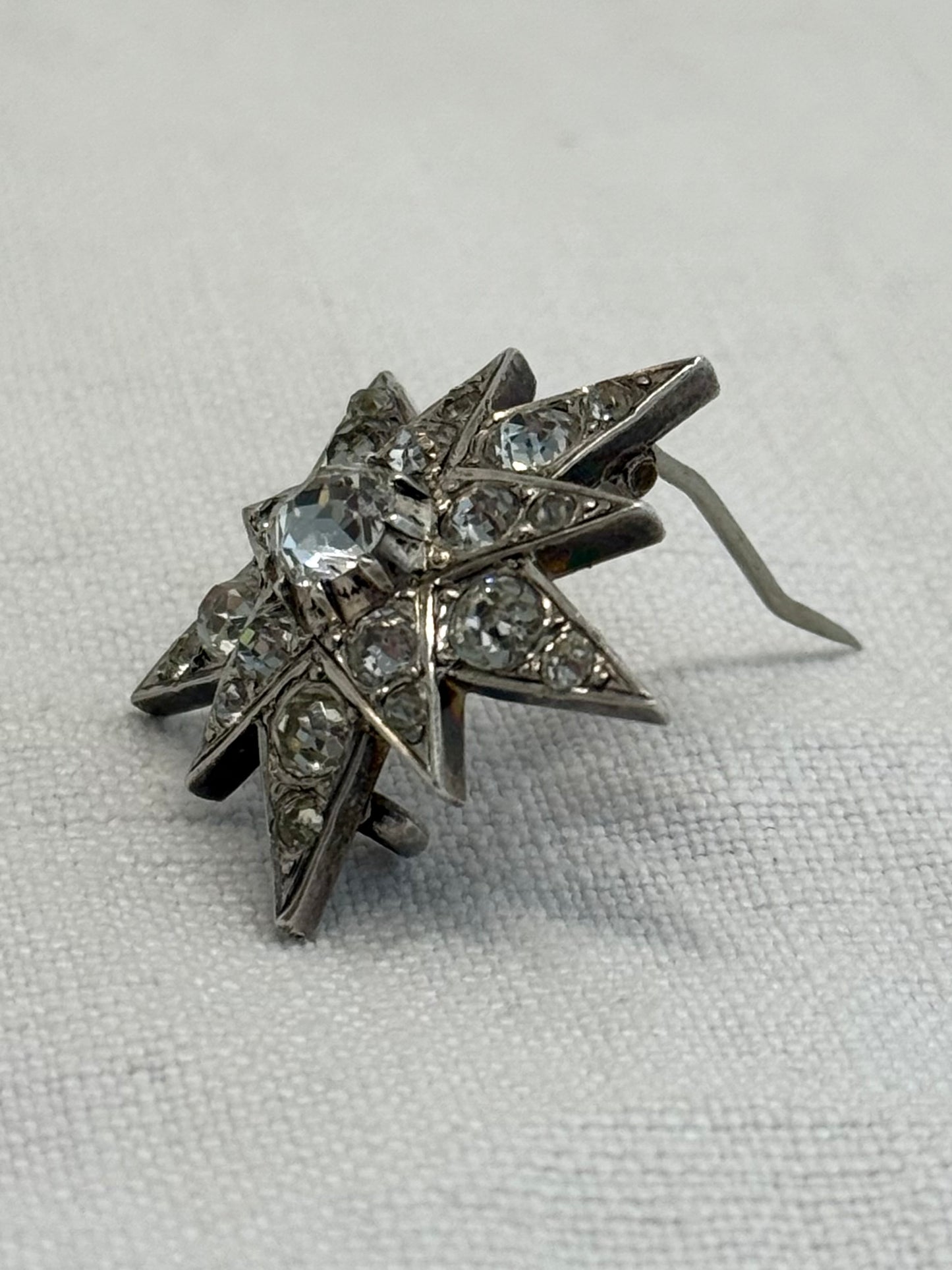 .1890s .1900s antique .925 silver Victorian Edwardian Celestial starburst star bright hand cut paste gemstone true antique star brooch