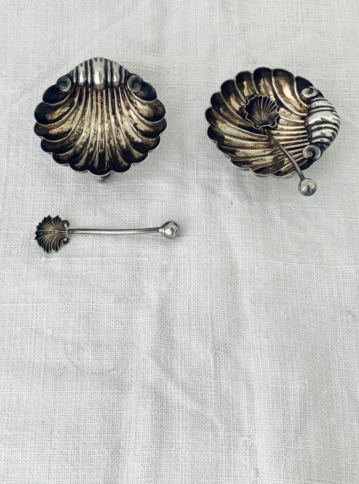 .1902 .925 Antique Clam Shell Cruet salt and pepper sterling silver set in Edwardian antique hallmarked sterling silver