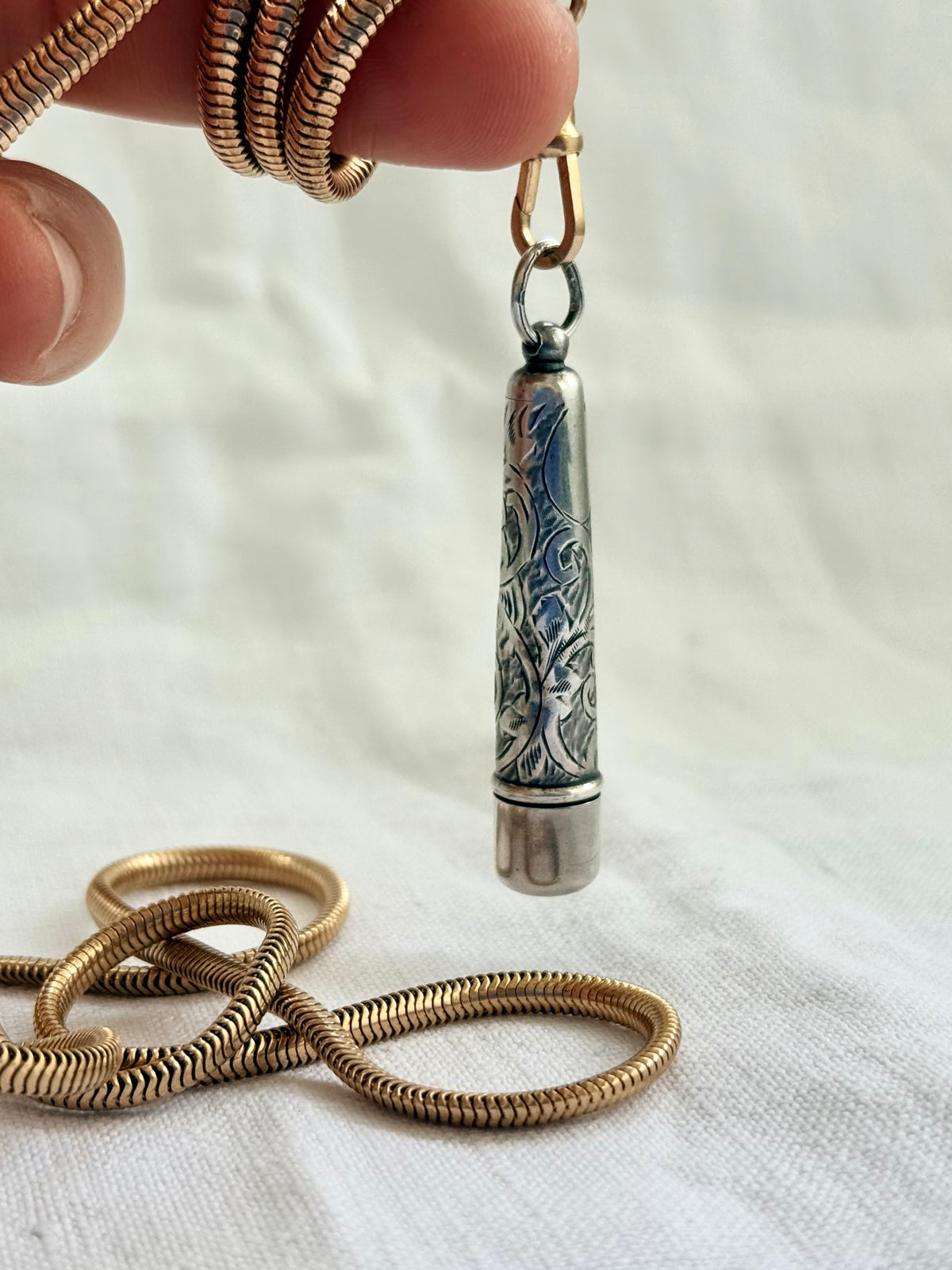 .1909 .925 antique Edwardian hallmarked Sterling silver chatelaine collectors silver antique engraved needle holder keepsake case pendant