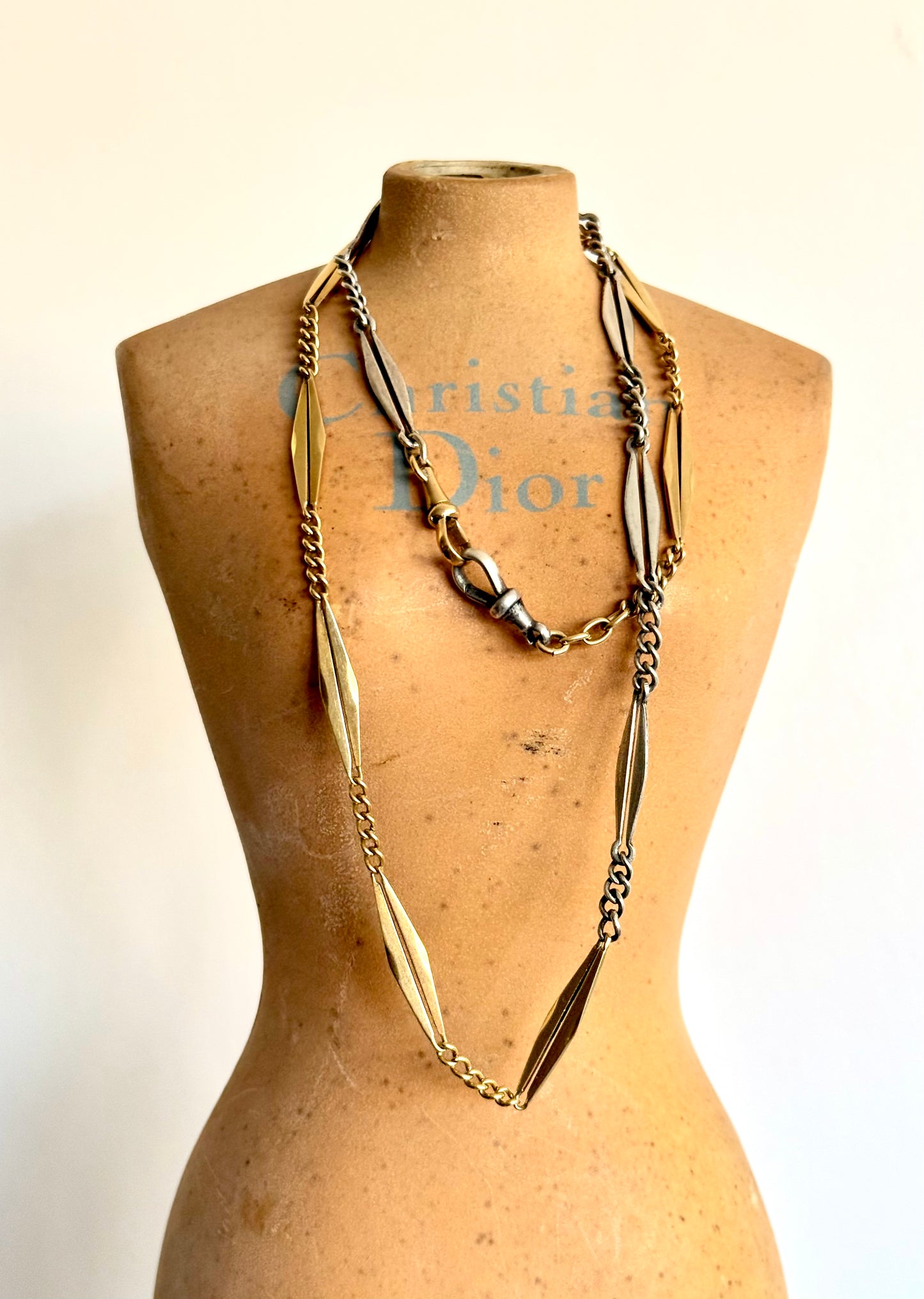 .18ct .1890s .1900s antique rare beautiful French yellow gold and silver Art Nouveau Belle Epoque era fancy link bevelled diamond link 750 gold and 925 silver chain link necklace