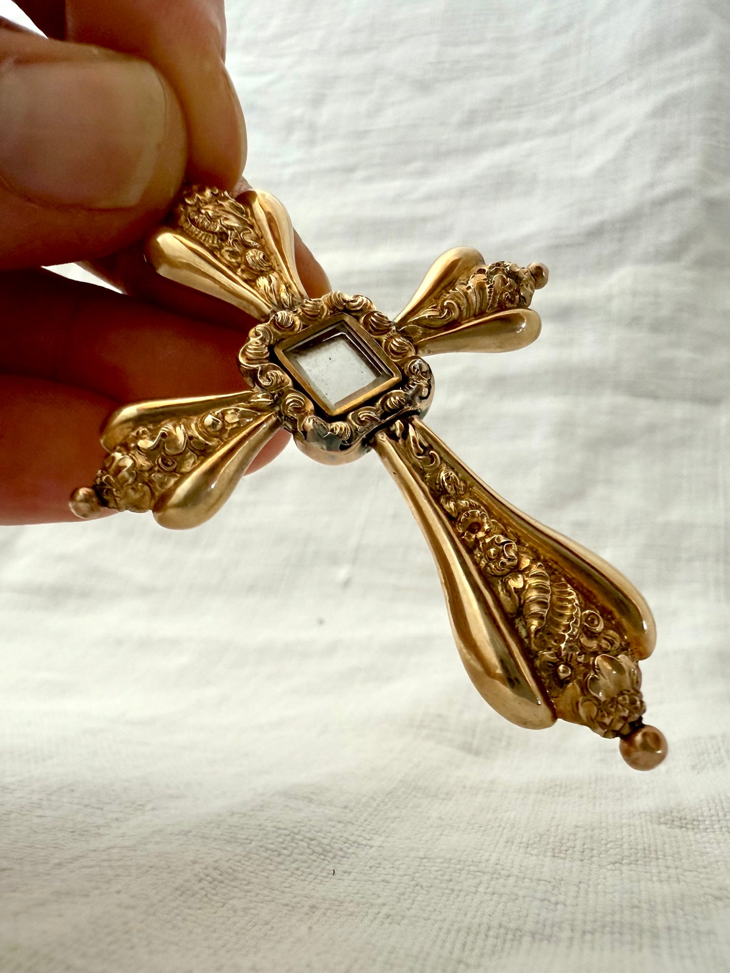 .585 14ct 1800s era antique large Gold high carat repousse cross locket oversized mourning locket rare large cross pendant