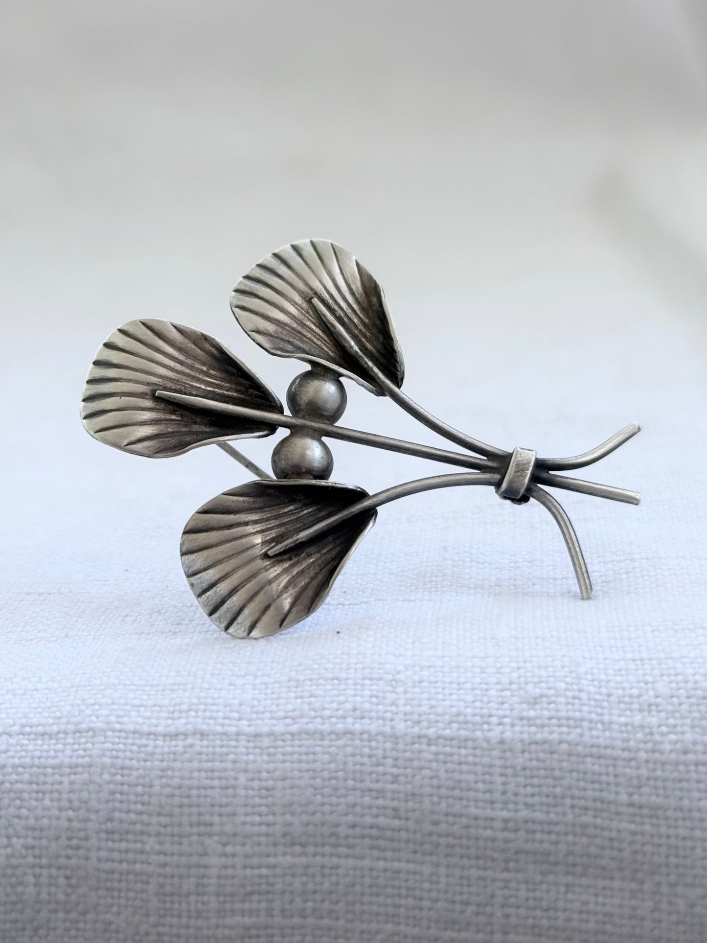 .1950s .925 modernist Scandinavian Mid Century Modern collectors leaf form brooch