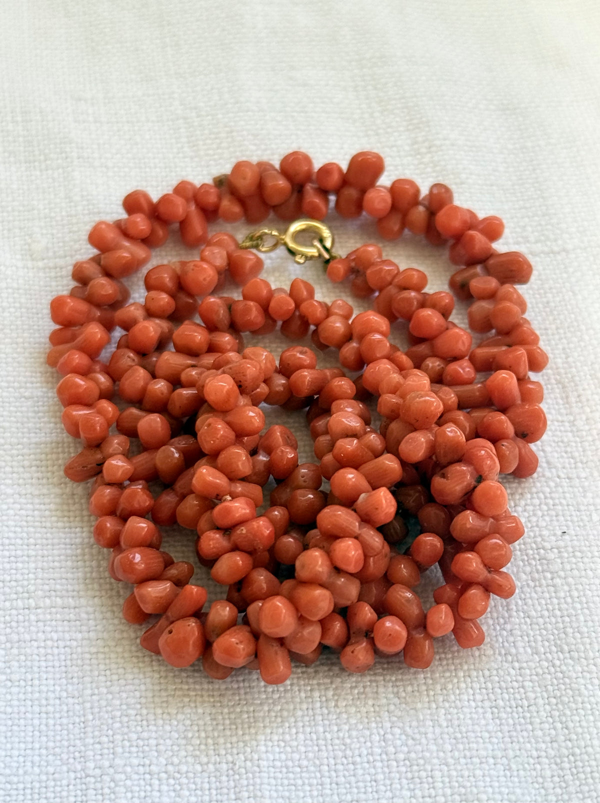 .1800s .1900s .375 .9ct gold Natural Salmon carved Coral dogbone bead Coral treasured heirloom necklace