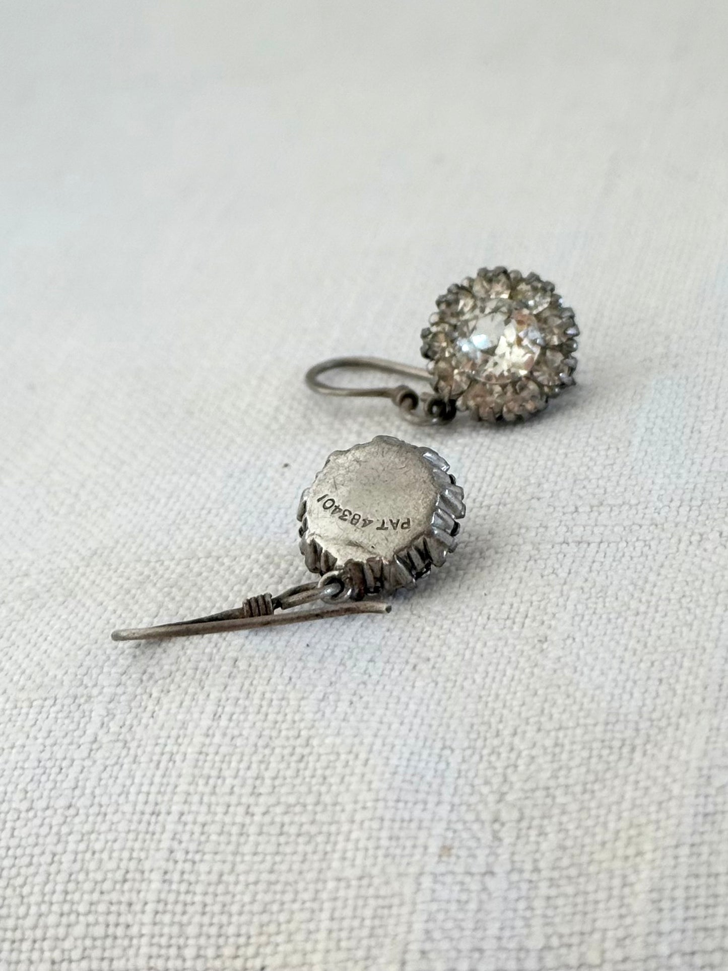 .1920s .925 antique Art Deco Edwardian diamond paste halo floret gemstone luxury sterling silver dangle earrings