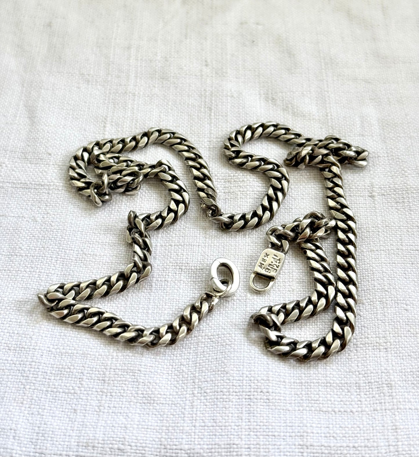 .1950s .1960s .925 chunky Mexican Modernist chunky solid sterling silver fancy form curb chain necklace with oval extender clasp fitting