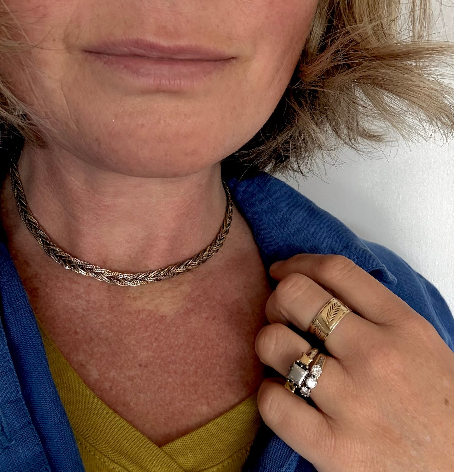 .1970s .925 trinity tri colour silver gold weave necklace and bracelet jewellery set unit