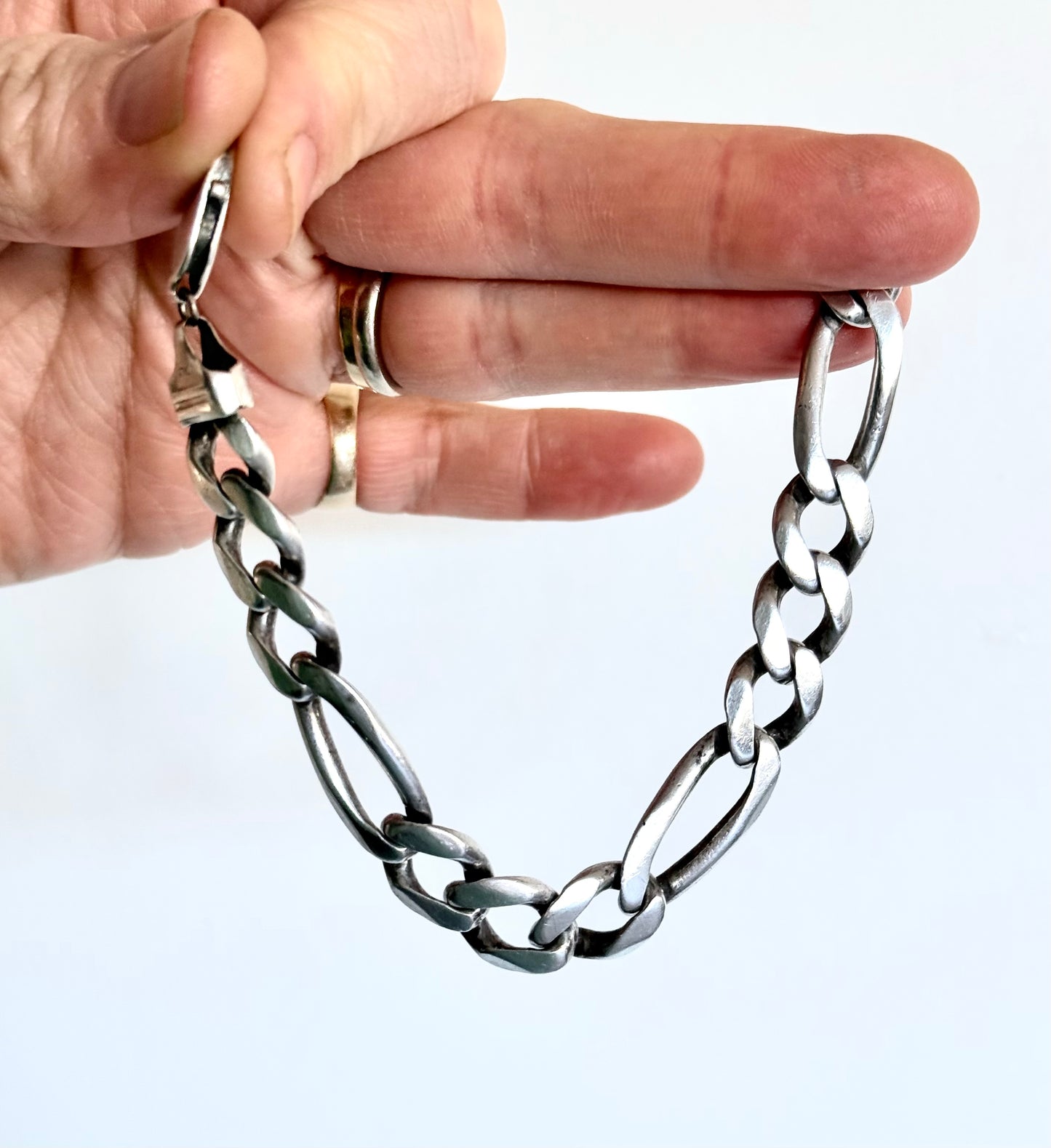 .1980s .1990s ultra chunky wide link solid figaro modernist link classic link sterling silver chain bracelet