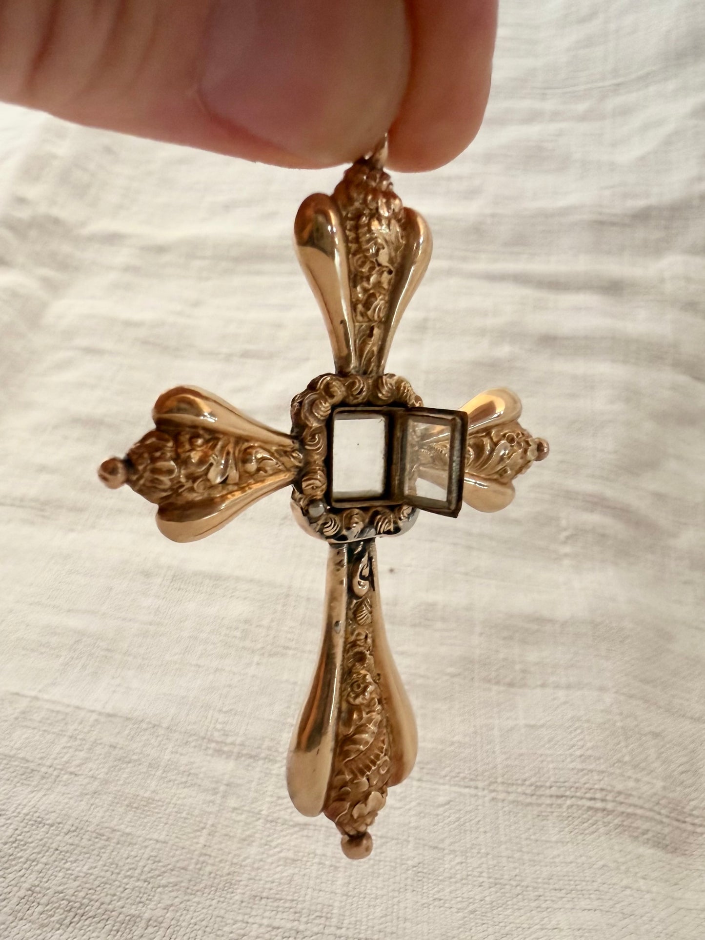 .585 14ct 1800s era antique large Gold high carat repousse cross locket oversized mourning locket rare large cross pendant