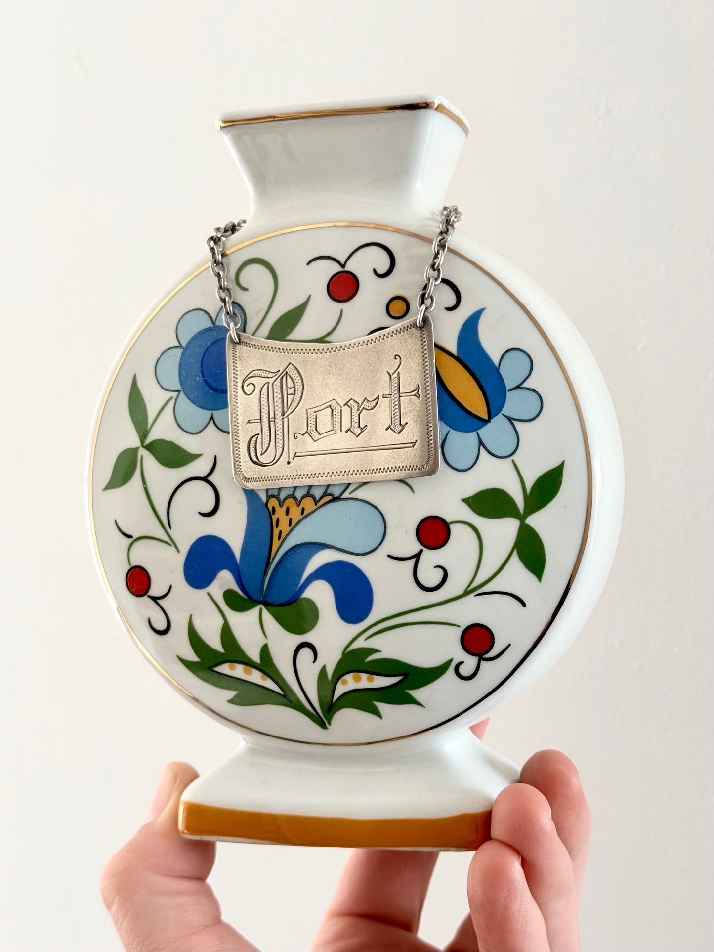 .925 alcohol Port decanter sterling silver liquor bottle label tag