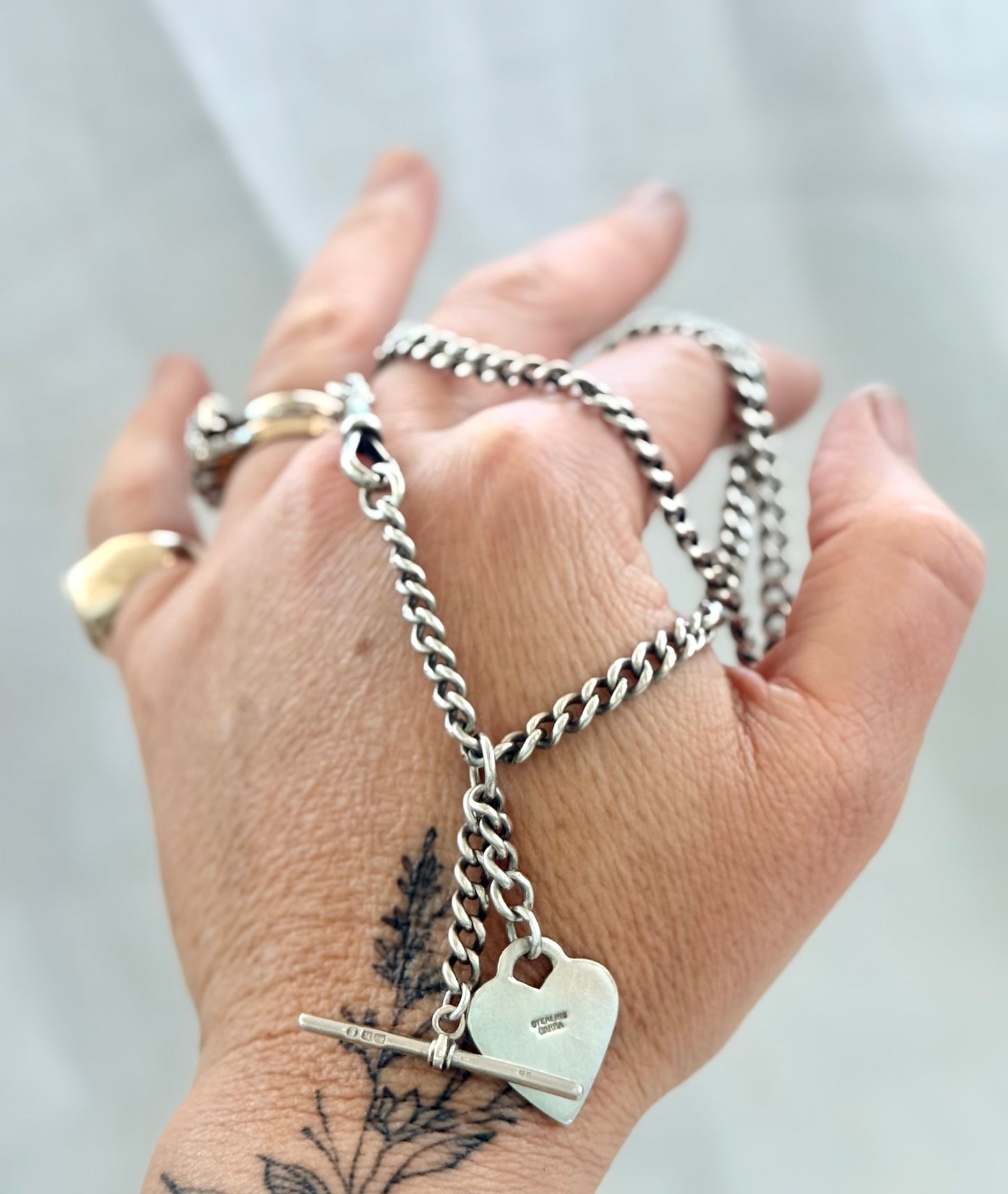 .1900s .1934 .925 Birmingham Coronation hallmarked solid silver Edwardian fob chain heart token fob watch chain curb chain necklace