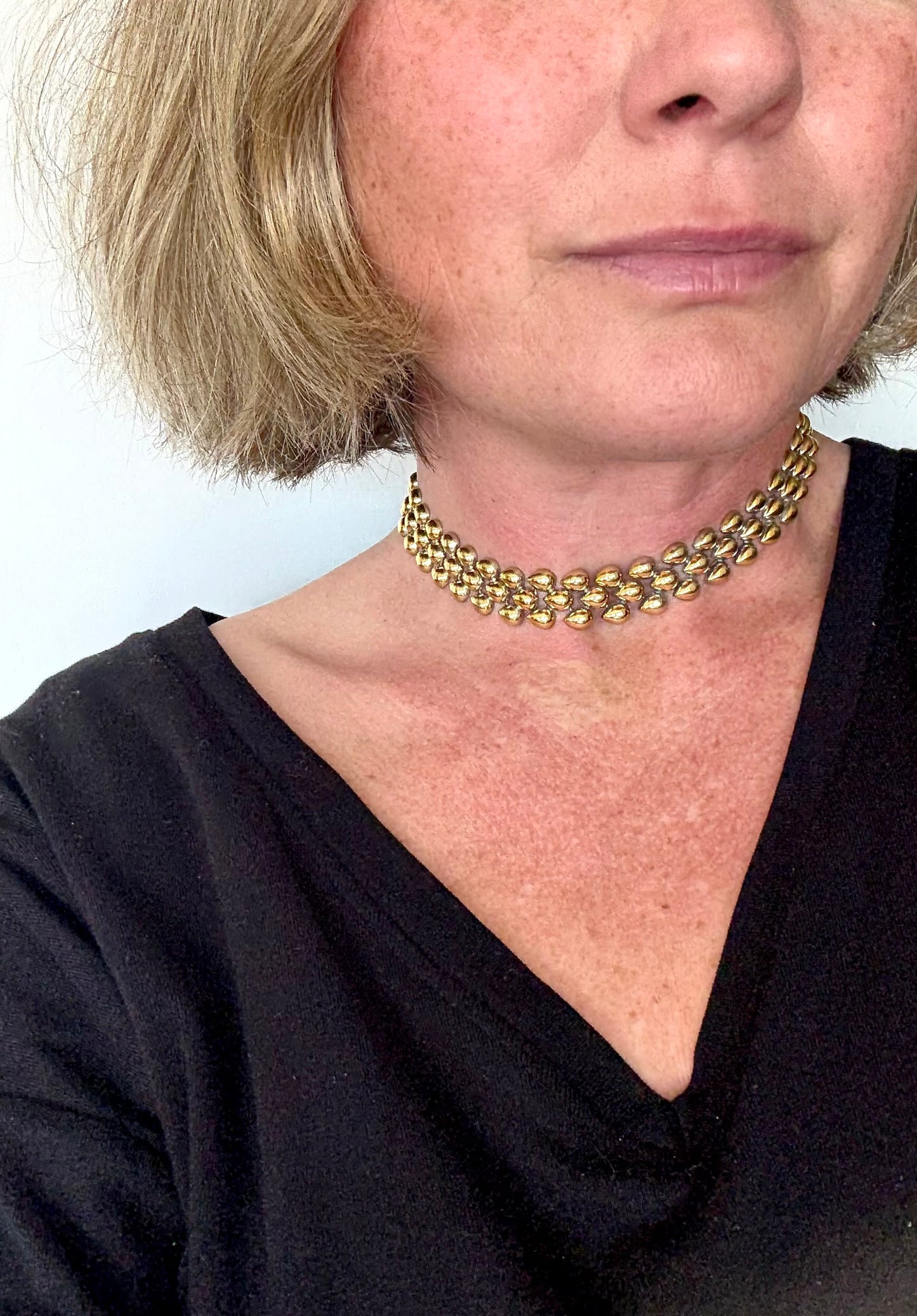 .1950s .835 gold fill modernist choker chain European silver fancy form necklace