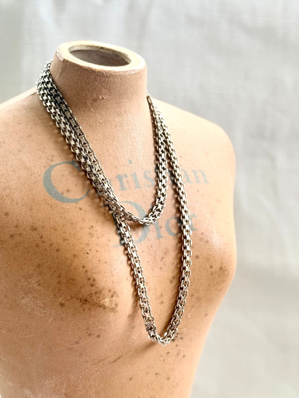 .1960s .1970s .925 modernist geometric form fancy form star form flat link track link segment link solid silver fancy chain necklace