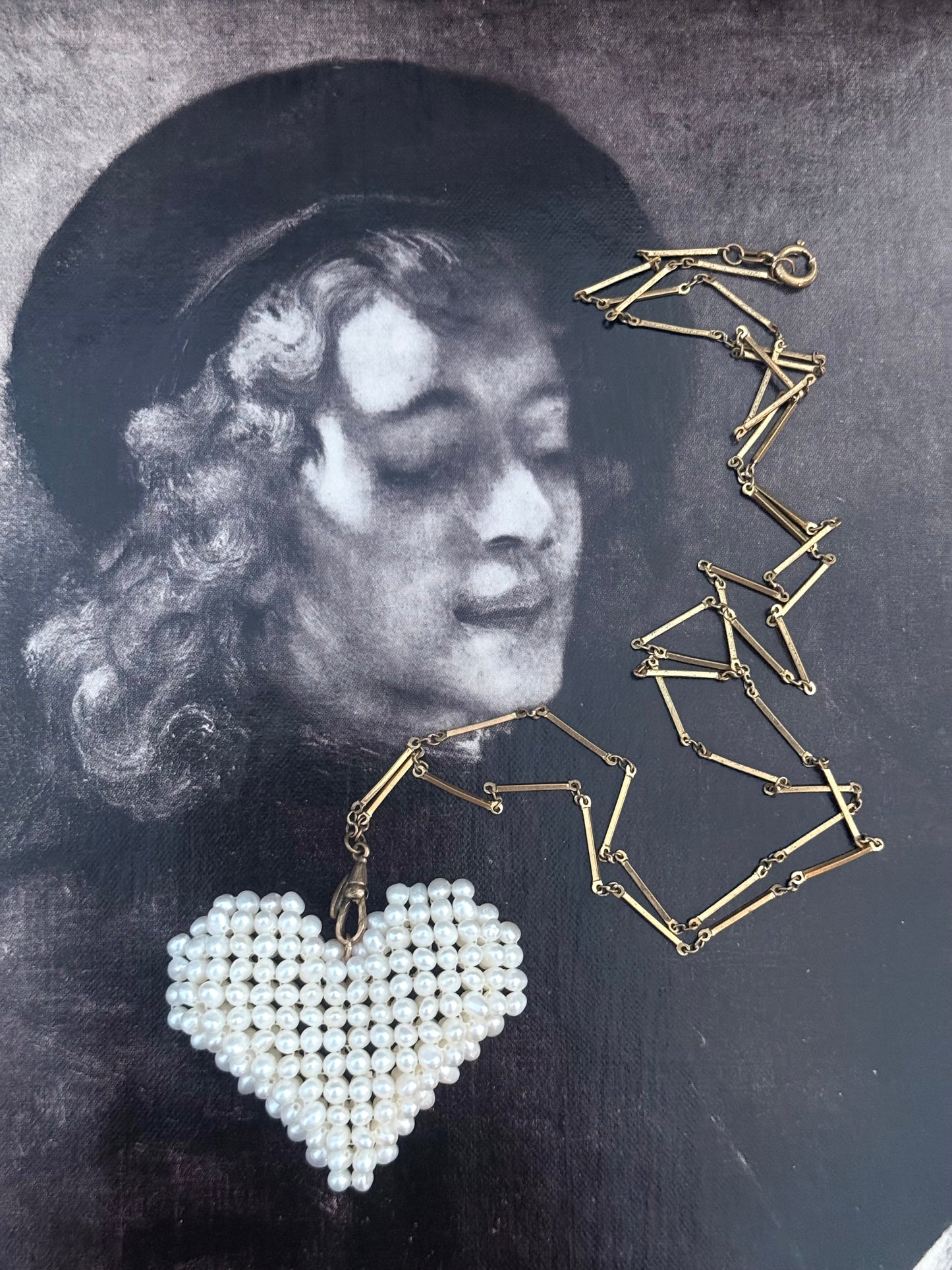 .1950s .1960s .1980s cultured pearl crochet heart modern pop art oversized real pearls and gold heart pendant
