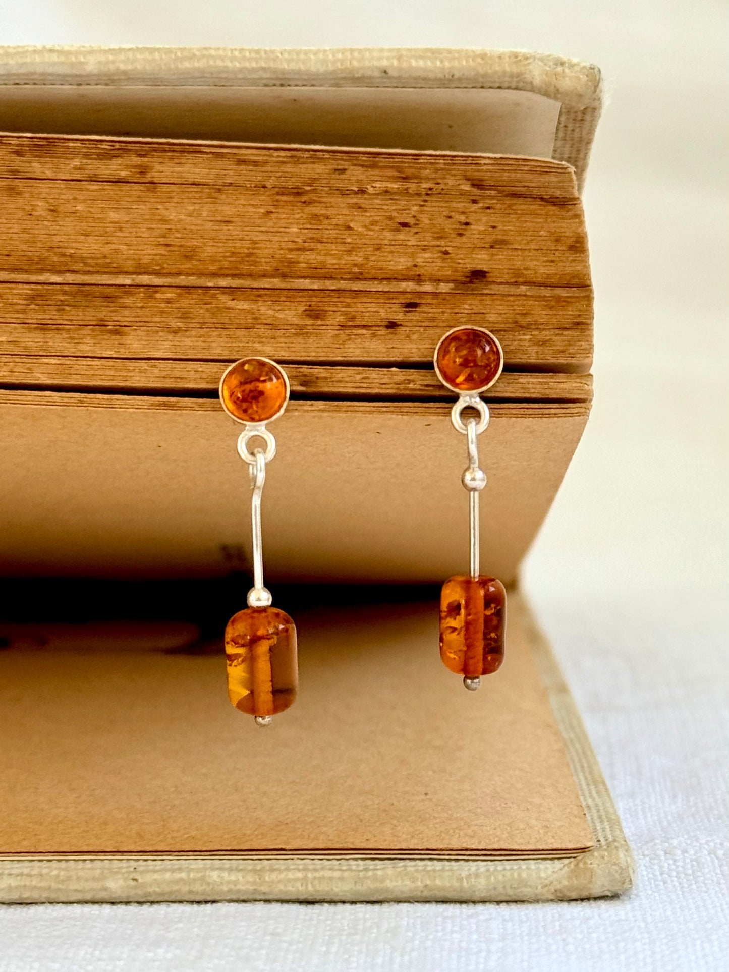 .925 Amber gemstone dangle earrings