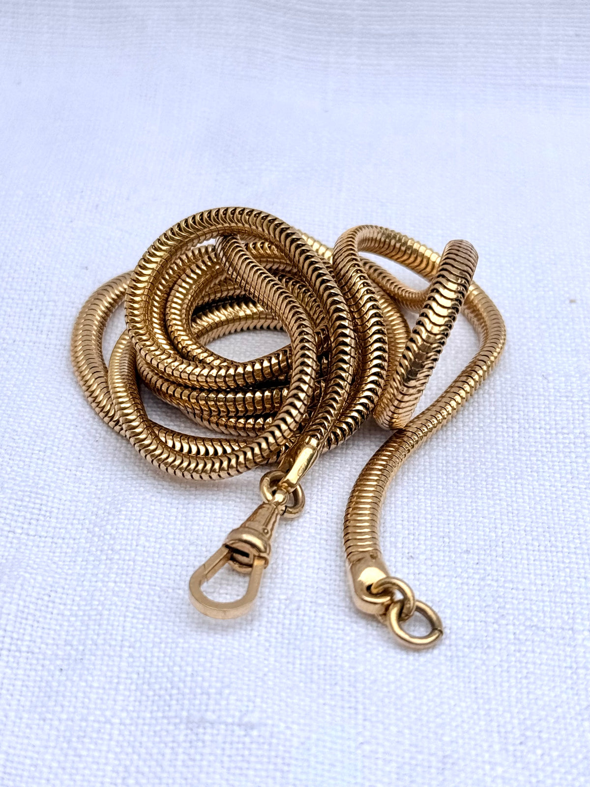 .1960s .1970s Edwardian revival slinky chunky thick gold tone snake chain watch chain fob chain necklace