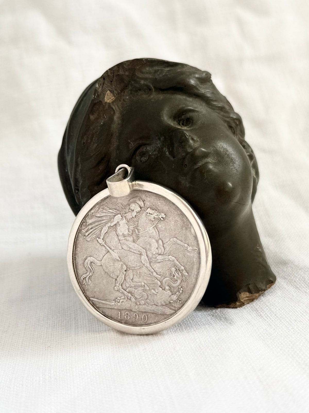 1890 .925 antique Sterling silver Victorian Antique Solid Silver English Crown love token Coin pendant