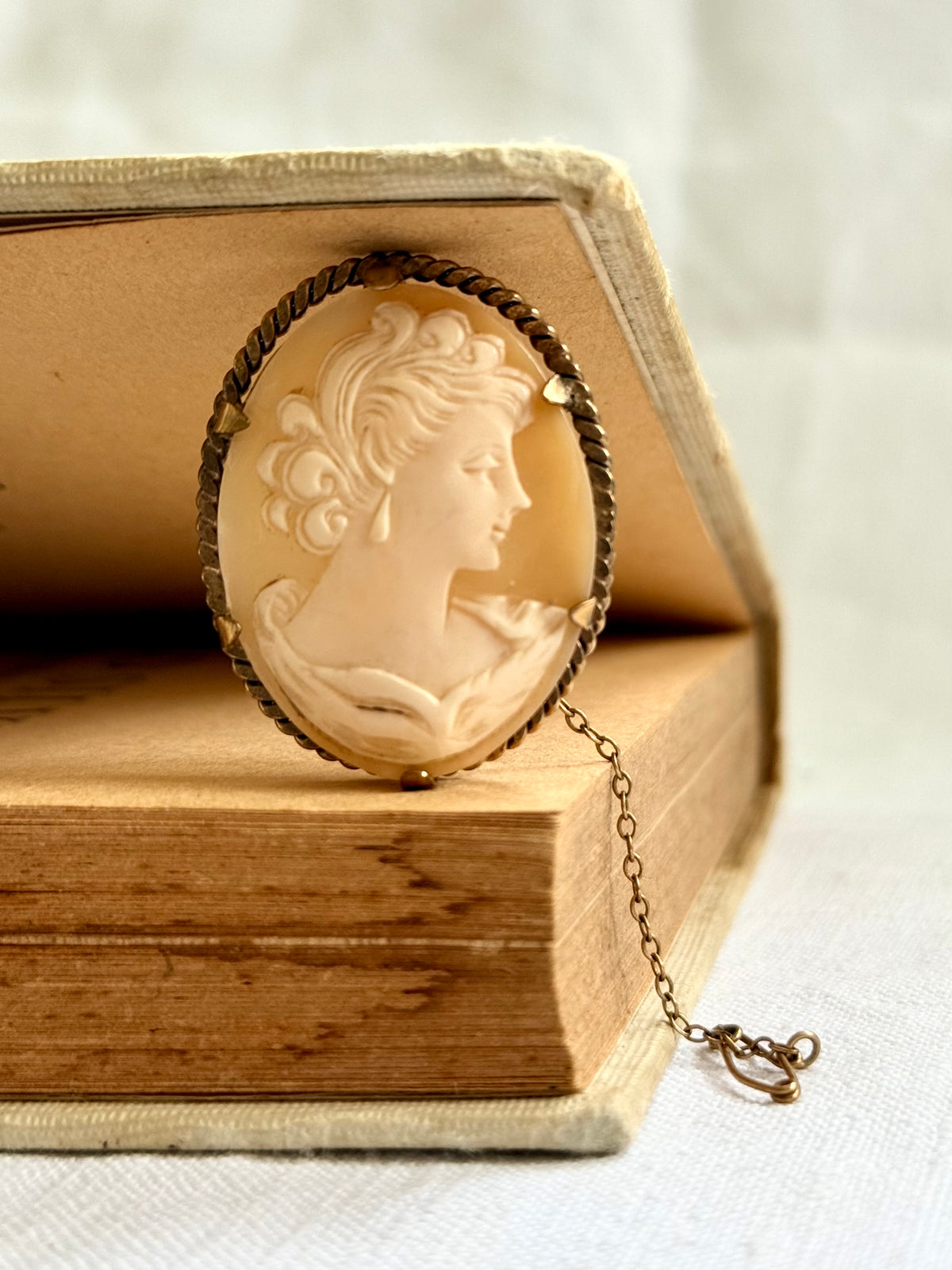.1930s .1940s Cameo hand carved elegant dame Shell gold Brooch rolled gold brooch pendant