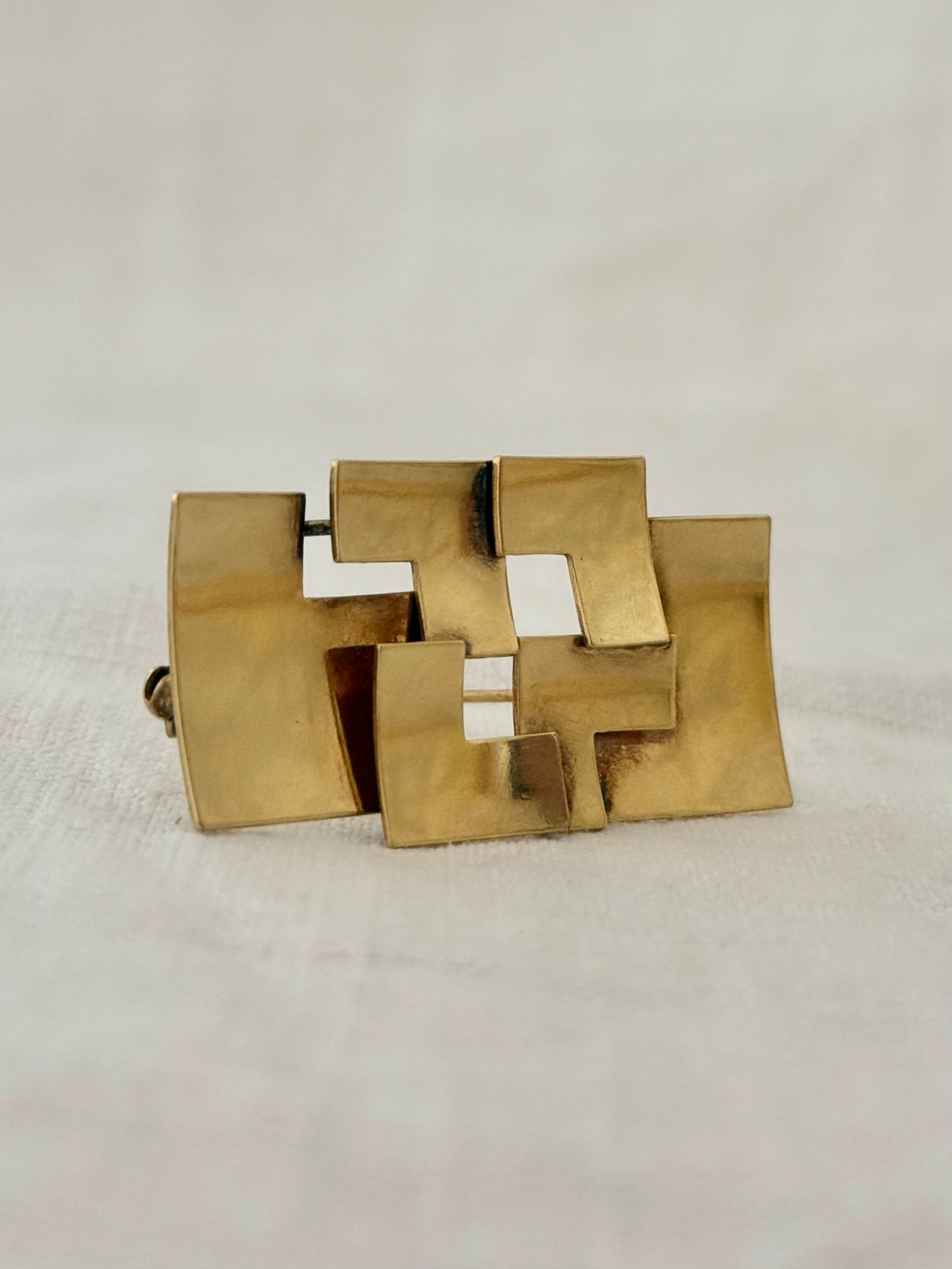 .14ct .1940s .1950s rolled gold designer Art Deco gold geometric rectangular modernist brooch by K&L Kordes & Lichtenfels German design team