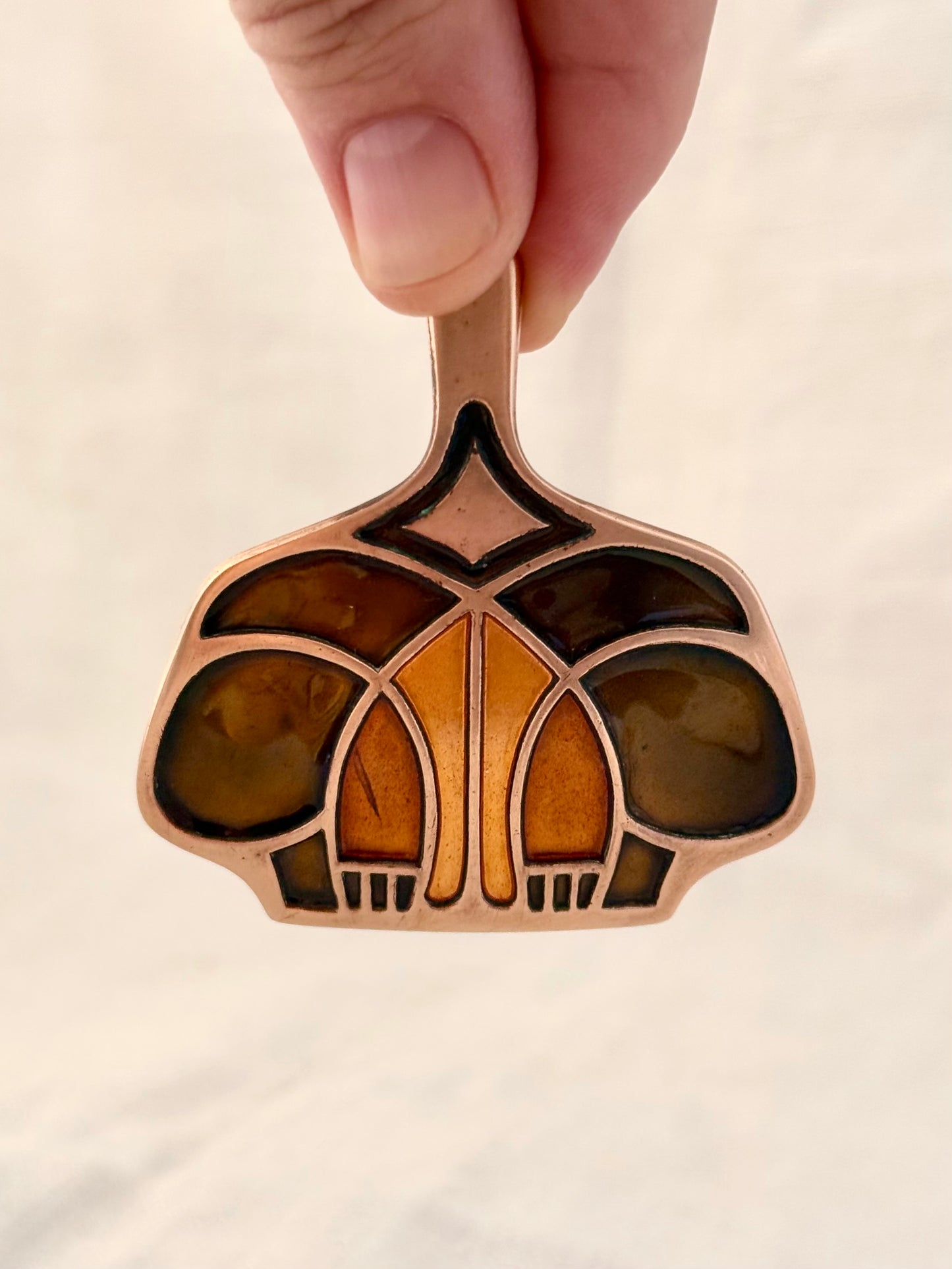 .1960s arts & crafts David Andersen designer rare Unn Tangerud iconic copper enamel minimalist Mid Century Modern Scandinavian large pendant