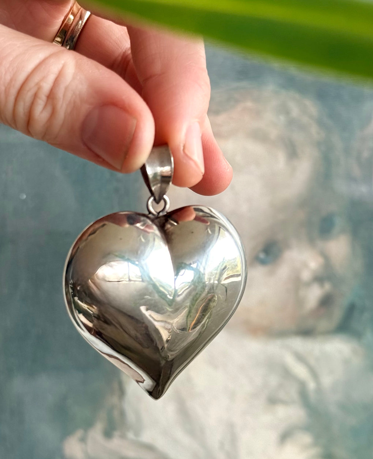 .1970s .925 Large Oversized puffy sterling silver romantic heart super sized love token pendant