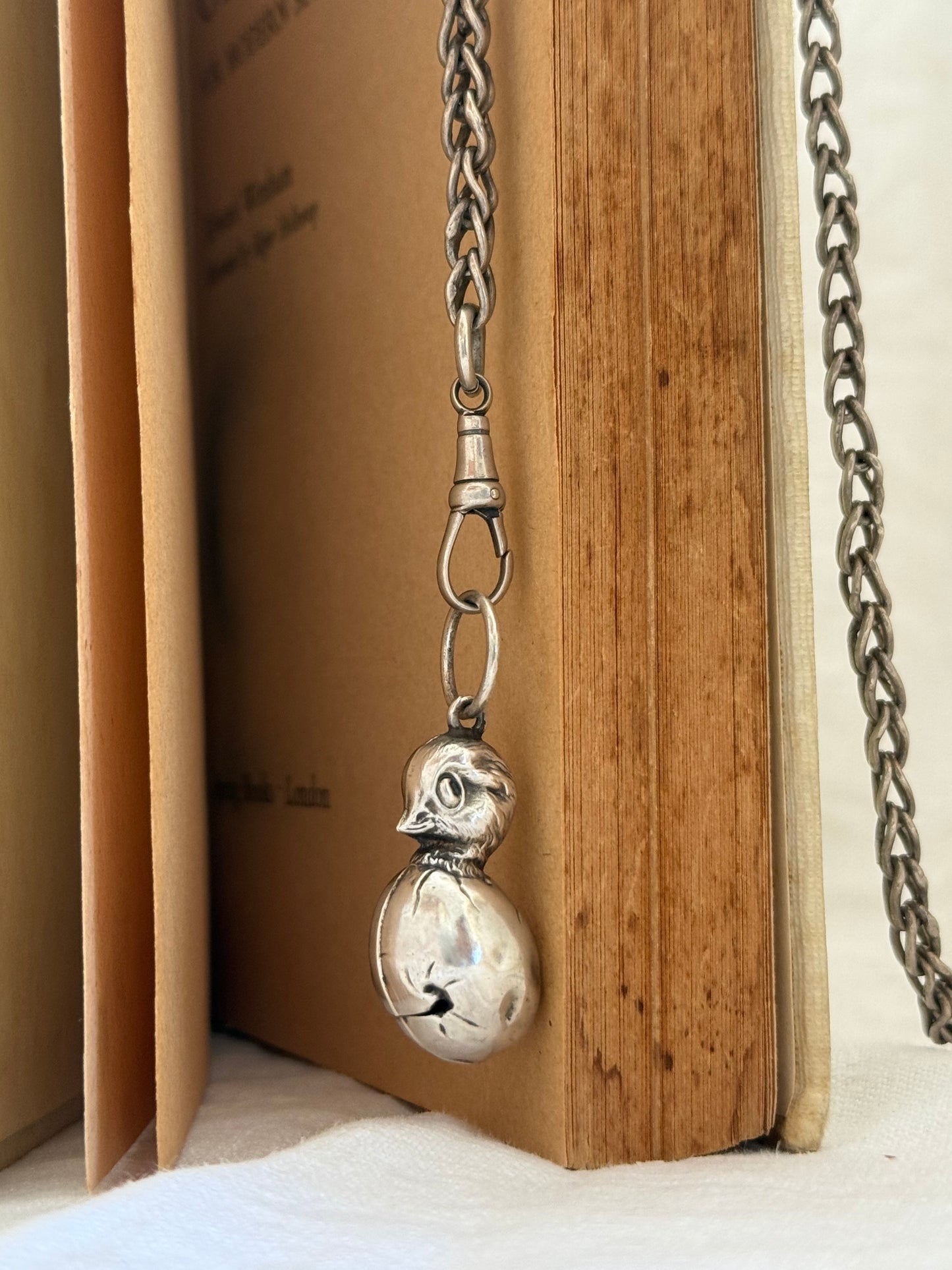 .1912 .1900 .925 Antique Novelty baby Rattle Chick and Egg Art Nouveau collectors sterling silver Chester hallmarked baby rattle pendant