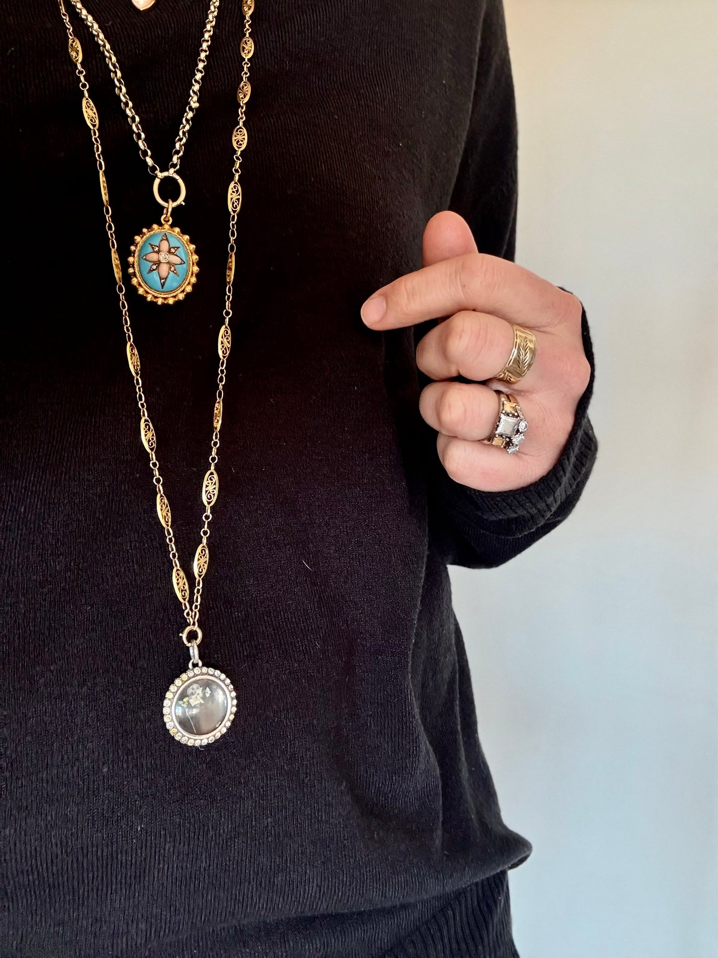 .101cm .1870s .1910s .18ct .750 antique long French Belle Epoque openwork fancy yellow gold marquise filigree guard chain necklace