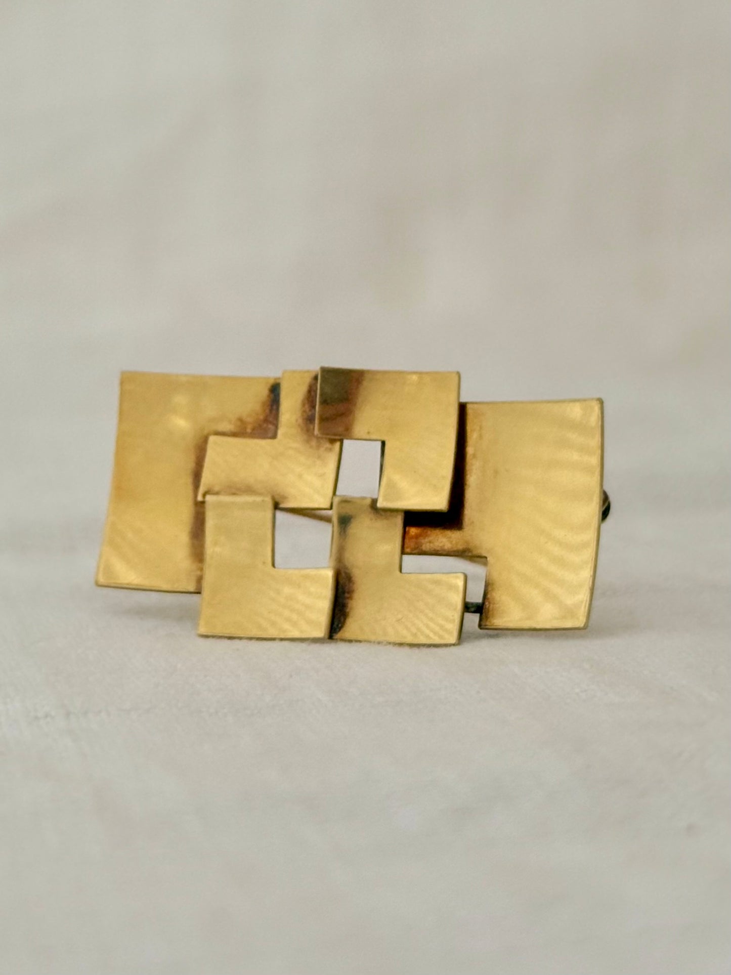 .14ct .1940s .1950s rolled gold designer Art Deco gold geometric rectangular modernist brooch by K&L Kordes & Lichtenfels German design team