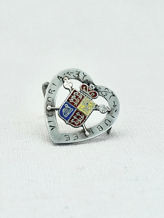 .1837 .1887 .925 antique Victorian sentimental heart Queen Victoria Golden 50 years silver British crest jubilee brooch