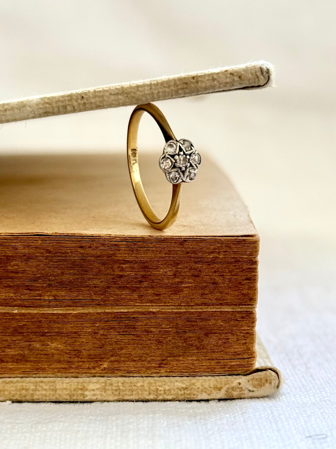 .18ct .1900s .7 diamond .750 yellow gold Diamond cluster Star Set Celestial antique heirloom diamond gold commitment ring engagement ring