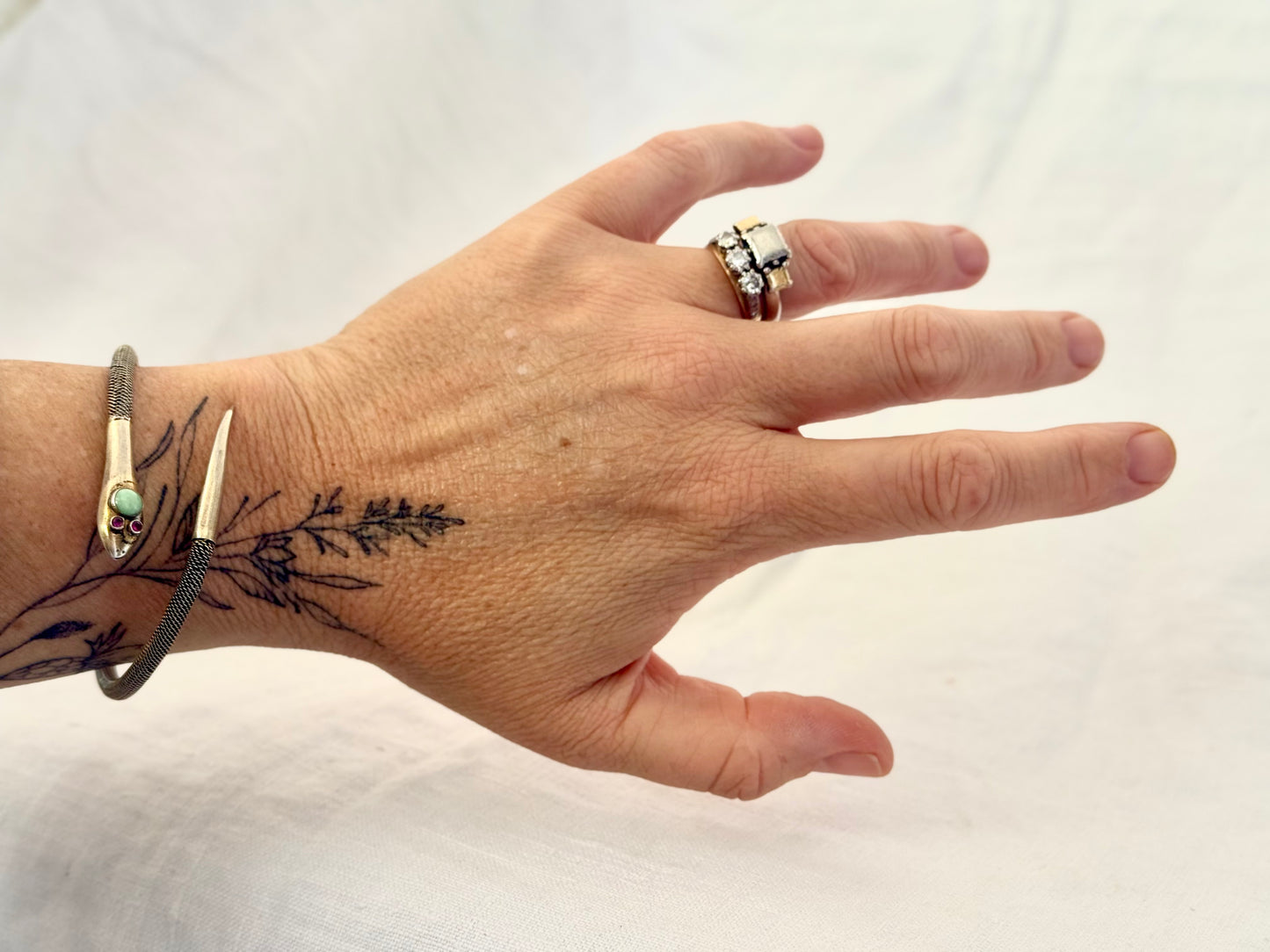 .1920s .1930s antique Victorian revival silver Snake Serpent and Chrysoprase Ruby gemstone head bangle