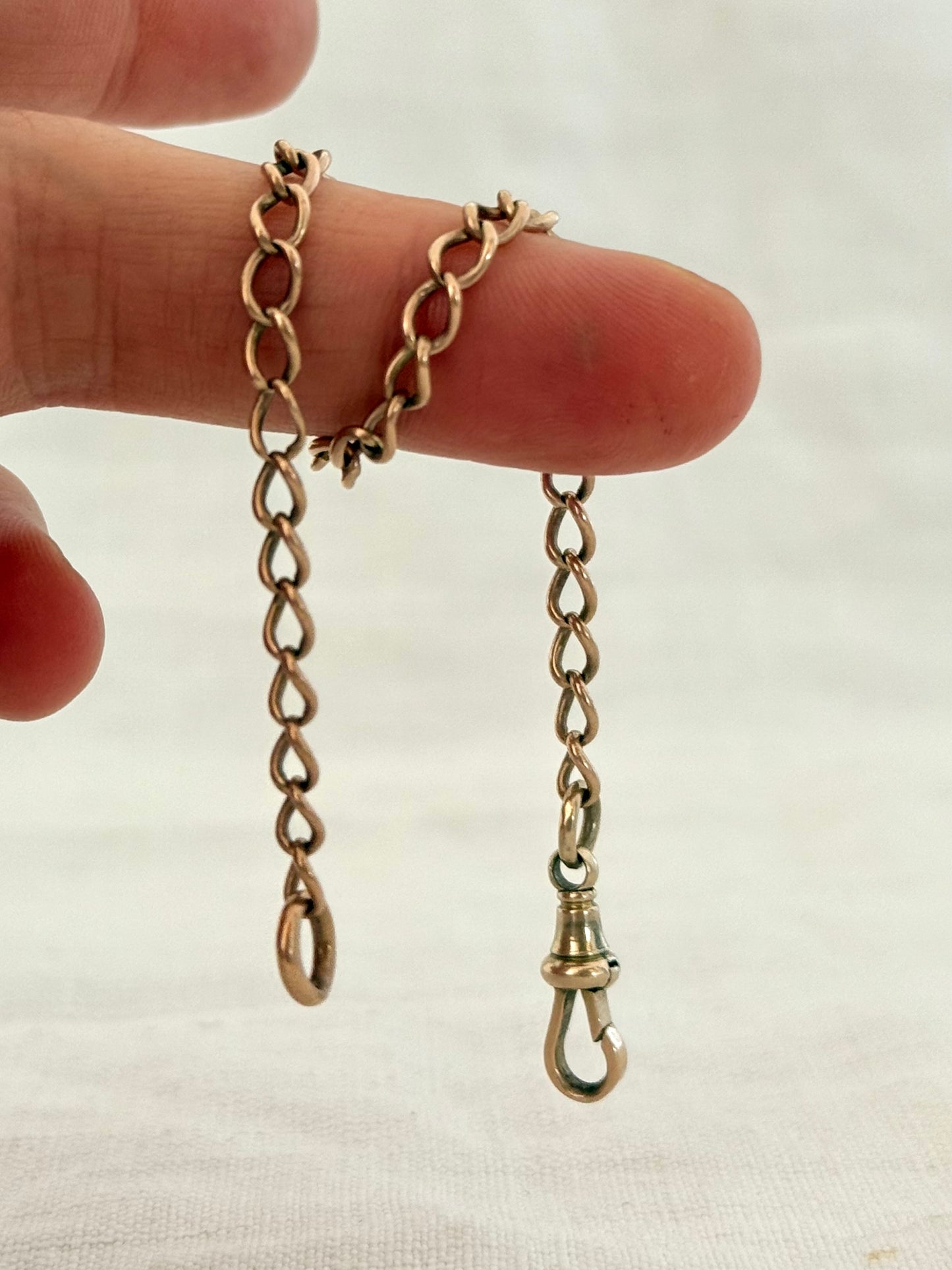 .1890s .1900s .9ct buttery Edwardian gold fob chain charm bracelet with original dog clasp fob clasp