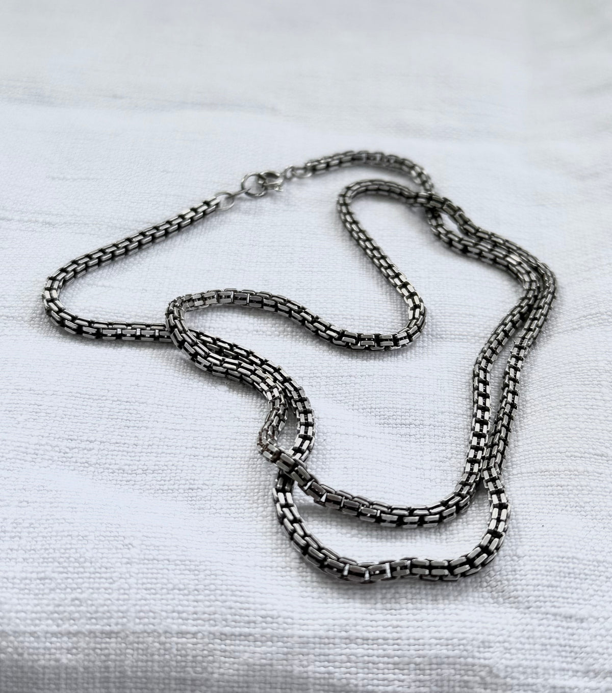.58cm long .925 fancy box chain silver Mid Century Modernist chunky double link thick and long box link sterling silver chain necklace