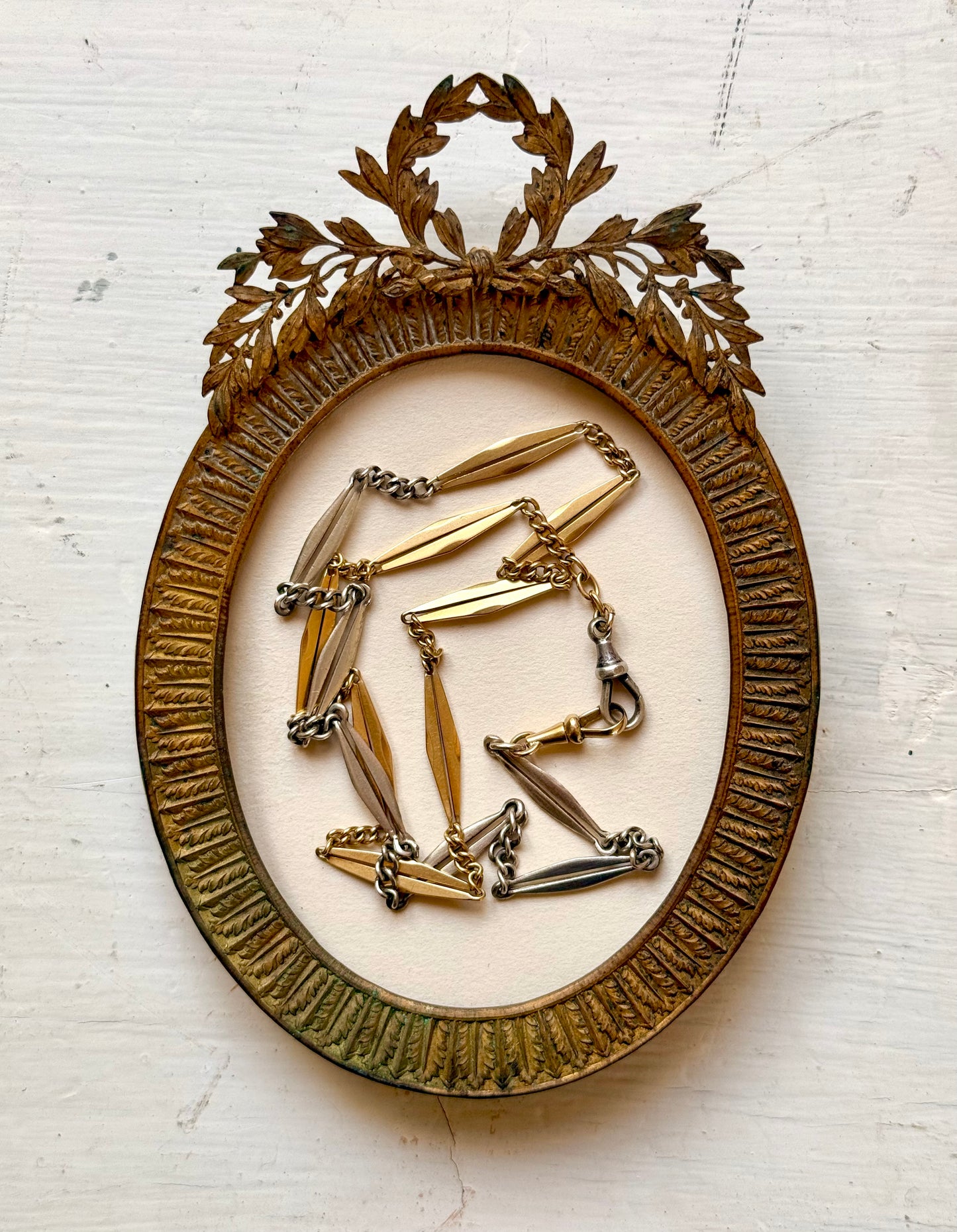 .18ct .1890s .1900s antique rare beautiful French yellow gold and silver Art Nouveau Belle Epoque era fancy link bevelled diamond link 750 gold and 925 silver chain link necklace