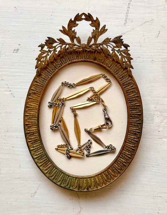 .18ct .1890s .1900s antique rare beautiful French yellow gold and silver Art Nouveau Belle Epoque era fancy link bevelled diamond link 750 gold and 925 silver chain link necklace